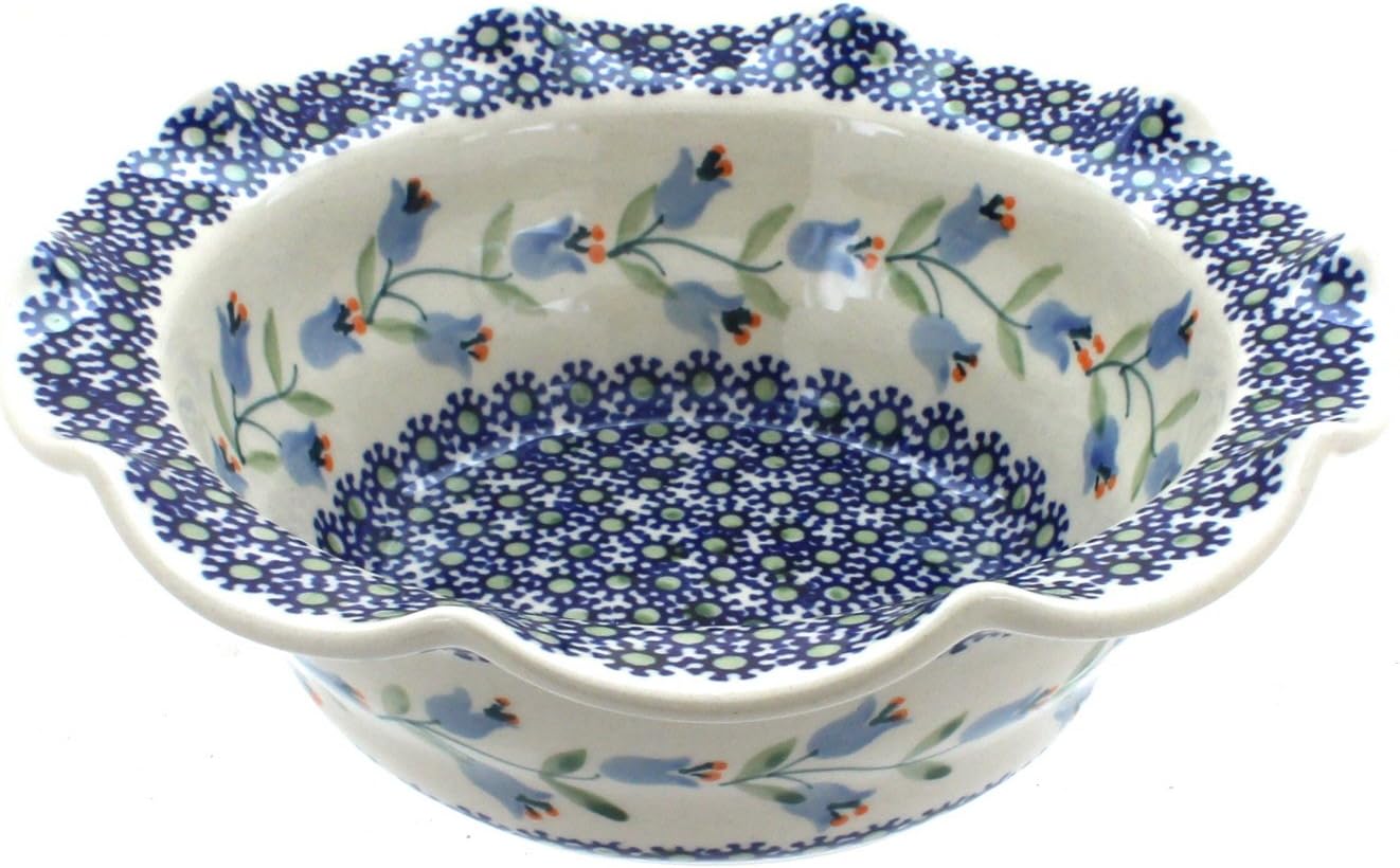 Blue Rose Polish Pottery - Blue Tulip Small Scallop Serving Dish - 8" Diameter - Beautiful Serving Bowl for Special Occasions, Dinner Parties, Or Everyday Dining