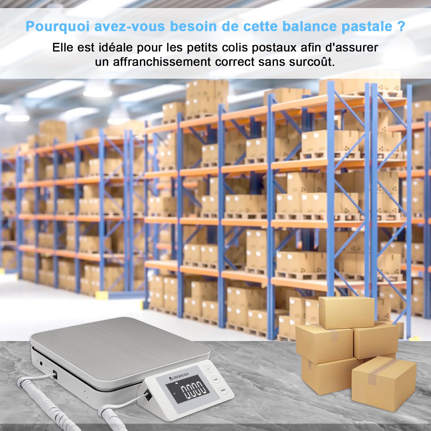 Balance postale numérique UNIWEIGH 88lb/0.1oz avec tare et affichage LCD pour colis et petites entreprises