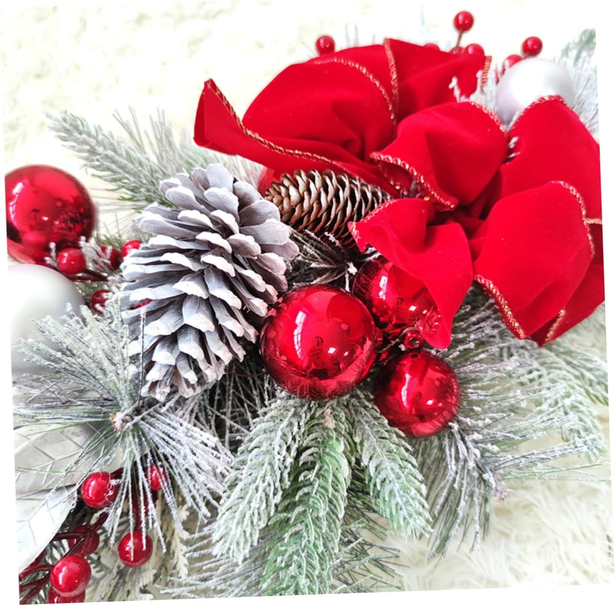 Christmas Stair Swag with Red Bowknot Non-Fading Artificial Teardrop Garland for Fireplace and Window Decor Nordic Style Xmas Decoration for Indoor Family Gatherings and