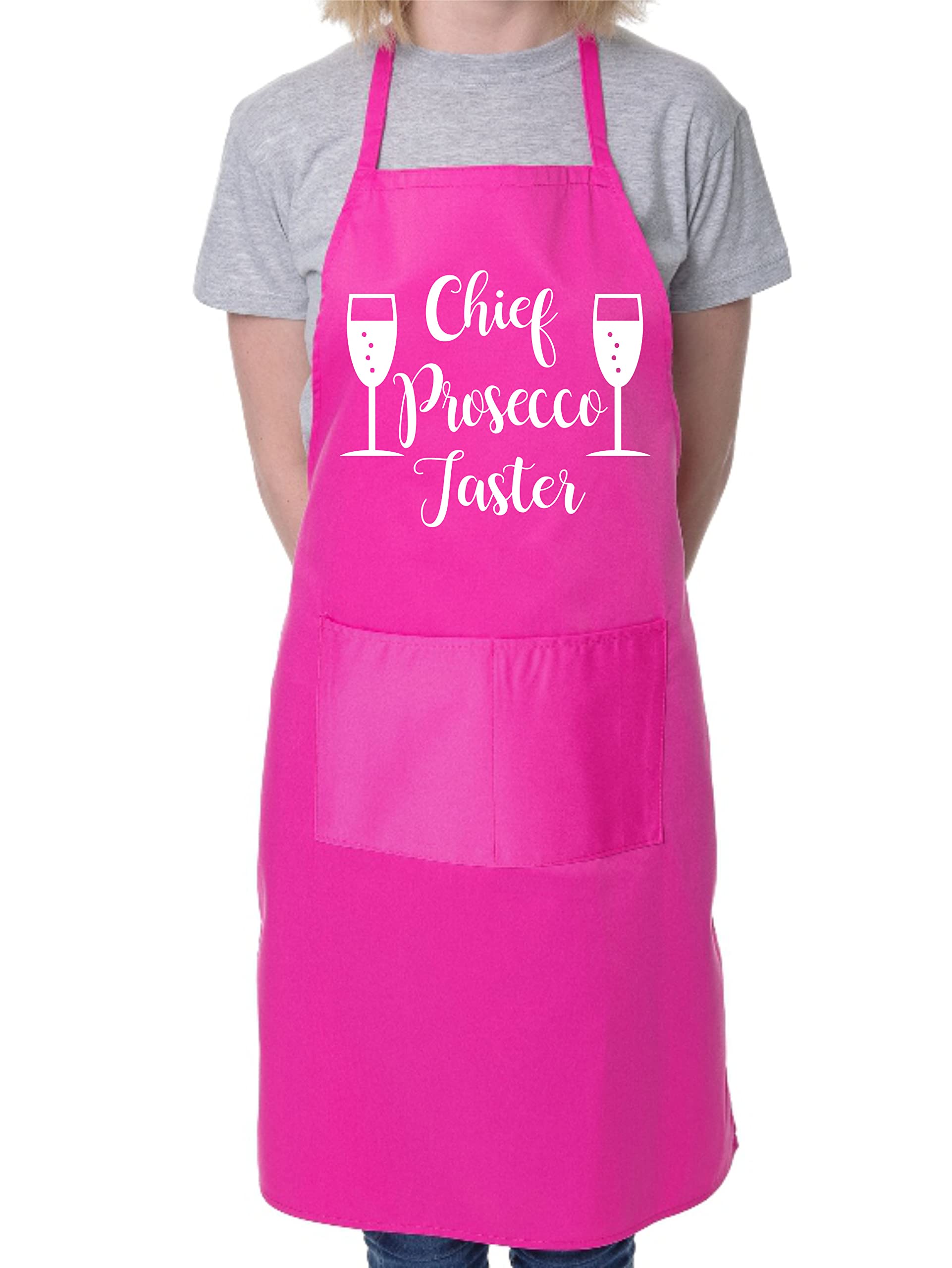 Print4U Chief Prosecco Taster Slogan Apron Novelty Baking BBQ Cooking Pink