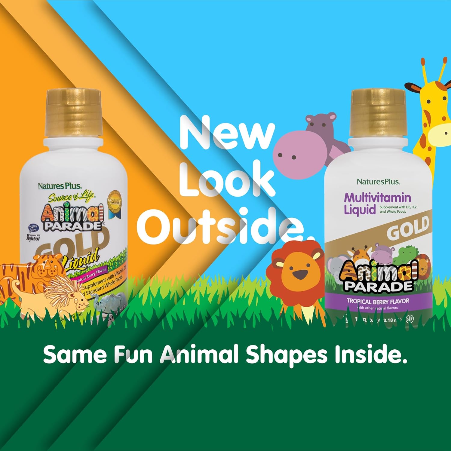 NaturesPlus Animal Parade Gold Children's Liquid Multivitamin - 16 fl oz, Pack of 2 - Natural Tropical Berry Flavor - Gluten Free, Vegan - 64 Total Servings - Image 2