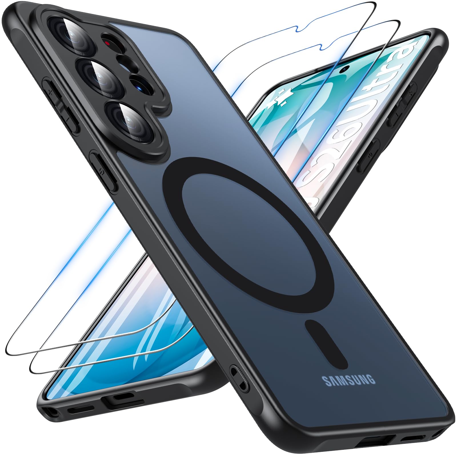 BESINPO Für Samsung Galaxy S26 Ultra Hülle Mit 2 Panzerglas Glas,S26 Ultra Hülle [TOP Militärschutz] Kompatibel Mit MagSafe, Militärschutz Handyhülle Für Matt Transluzente Schutzhülle Cover(Schwarz)