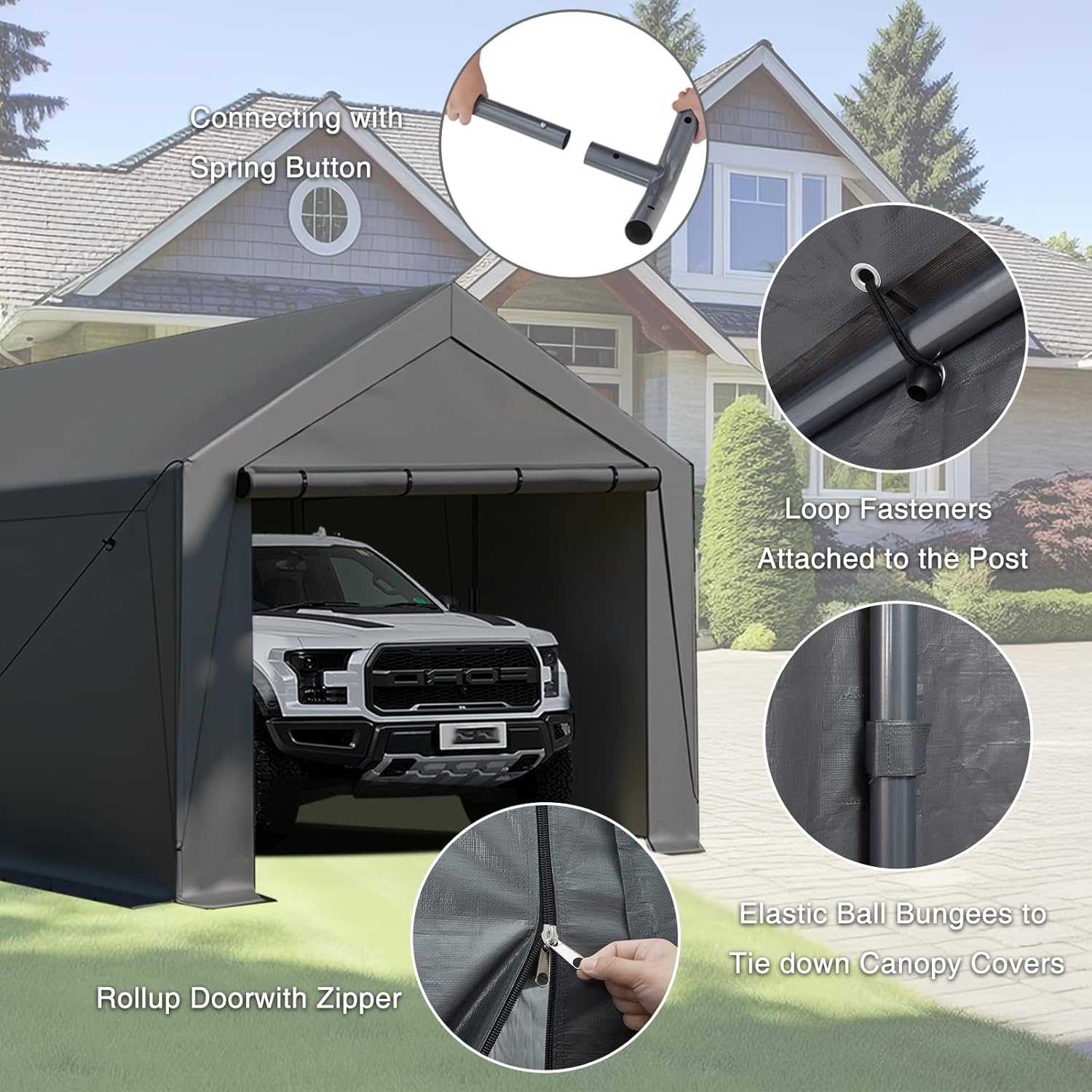 10x20 ft Heavy Duty Carport, Carports Garage with Removable Sidewalls and Reinforced Structure, Outdoor Car Canopy Tent Shelter for Vehicle and Boat (Gray)