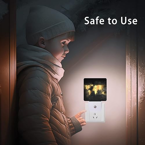 Miniatura 8 de Luz nocturna con mapa del mundo dorado, luces nocturnas de temática náutica enchufables a la pared, para niños y niñas, regalos de noche con sensor