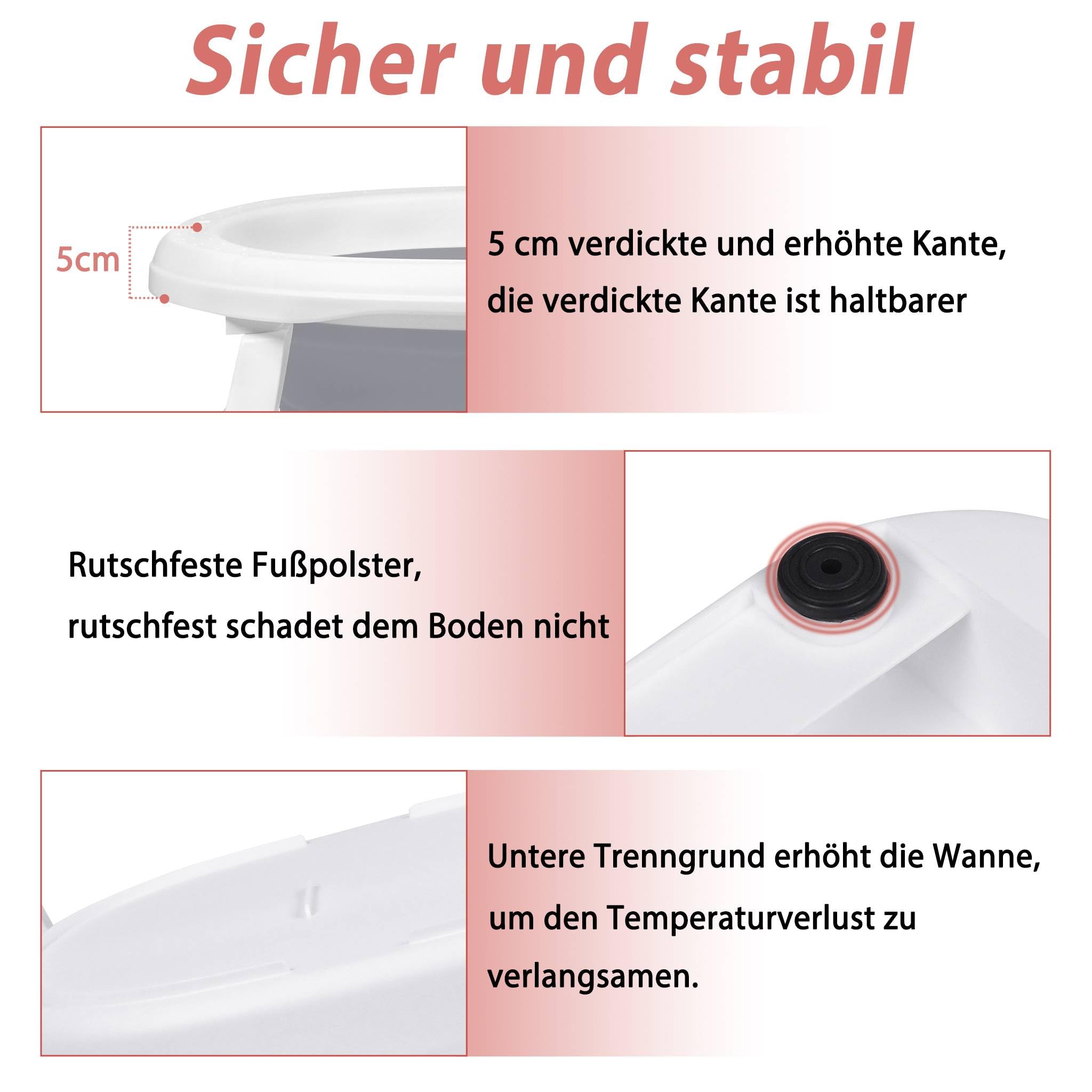 Faltbare Baby Badewanne, klappbare Babybadewanne, Rutschfeste Tragbare Reisedusche Badebecken mit rutschfester und Ergonomischem Kissen für Neugeborene bis Kleinkinder, Anthrazit