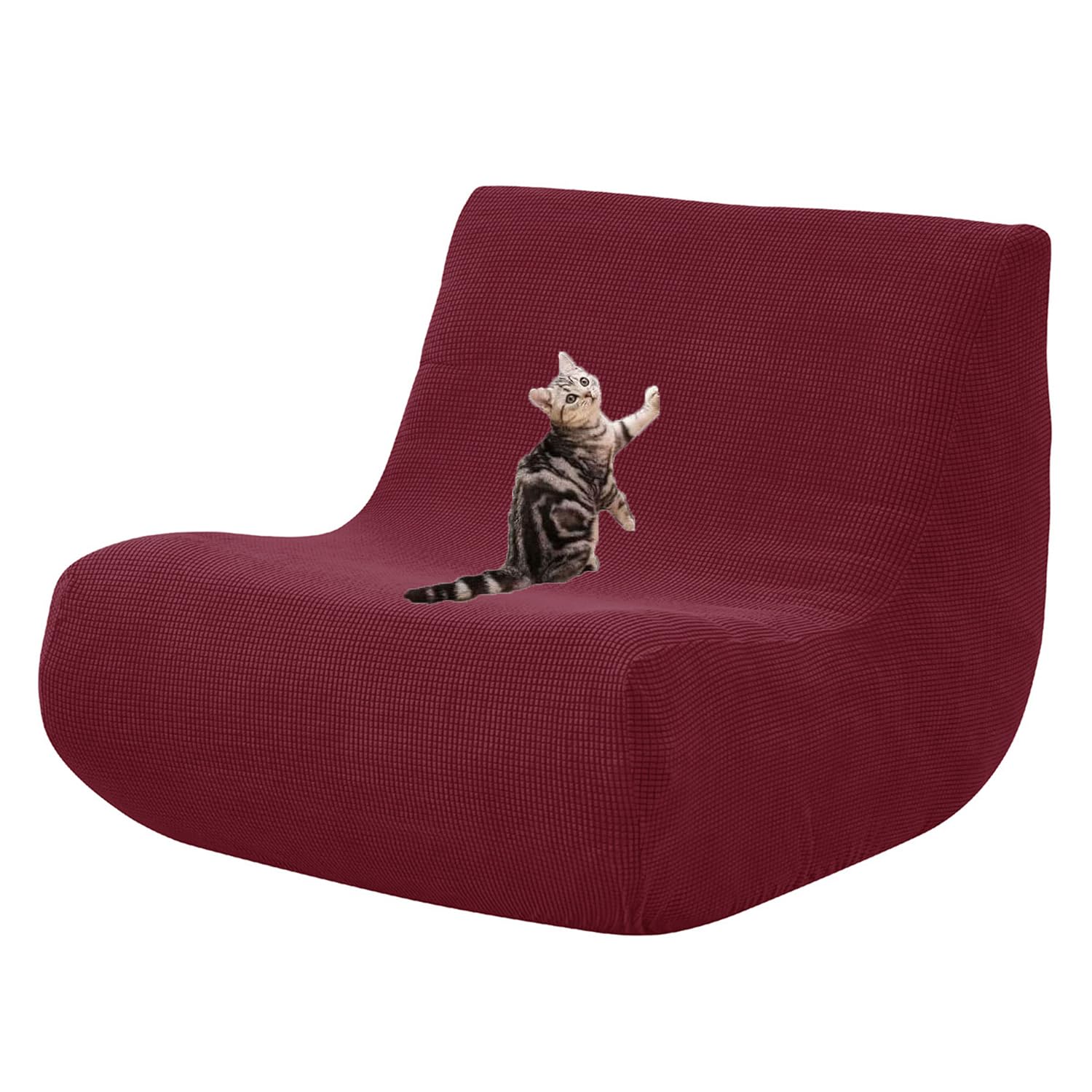 HACLEN Armless Floor Sofa Cover, Stretch Lazy Fireside Chair Cover Washable Armless Bean Bag Chair Slipcover Cat Scratch Proof with Elastic Bottom (burgundy,one size)