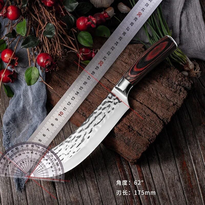 Meat Cleaver Knife, 5Cr15mov 7inch Chef Knife Forged Stainless Steel Kitchen Knives for Meat Fish Fruit Vegetables Slicing Cleaver Butcher Knife