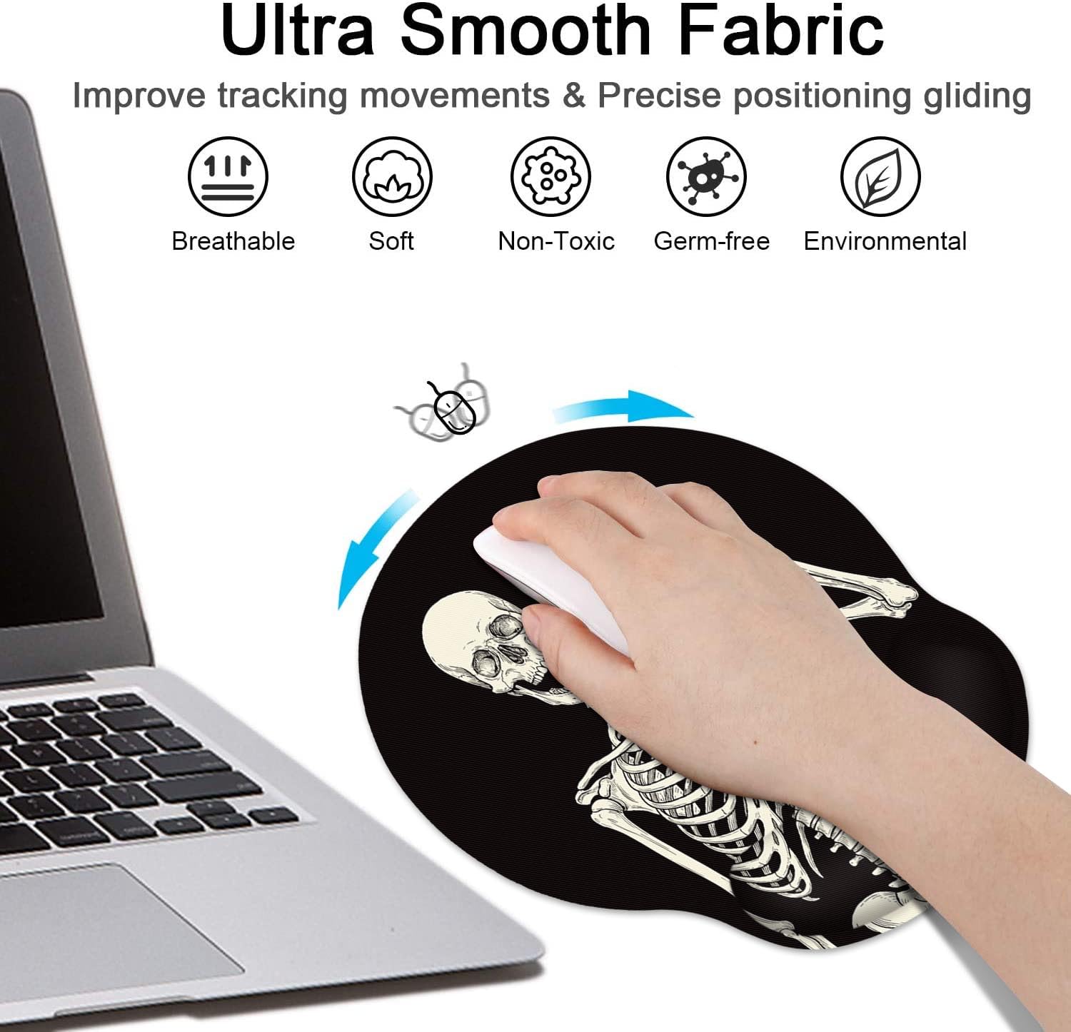 Britimes Ergonomic Mouse Pad with Wrist Support, Skull Skeleton — Amazon image 6