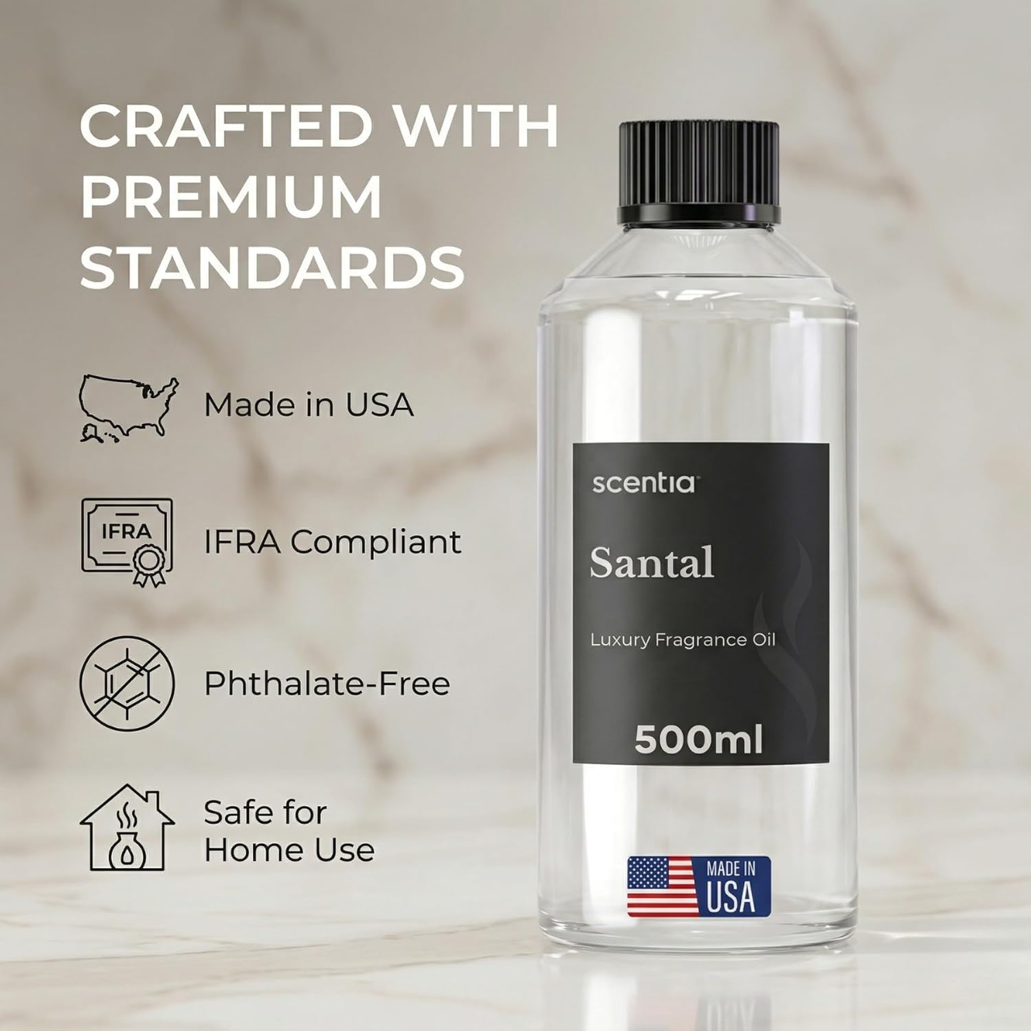 Scentia Santal Diffuser Oil 500ml – Luxury Santal-Inspired Oil – Cedarwood, Amber, Musk, Vanilla – Essential Oil Blend for Large Rooms, Cold-Air Diffusers, HVAC & Ultrasonic, Thanksgiving Gift