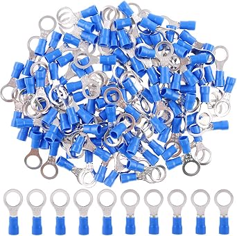 Hilitchi 100Pcs 16-14AWG Insulated Terminals Ring Electrical Wire Crimp Connectors Blue, M8