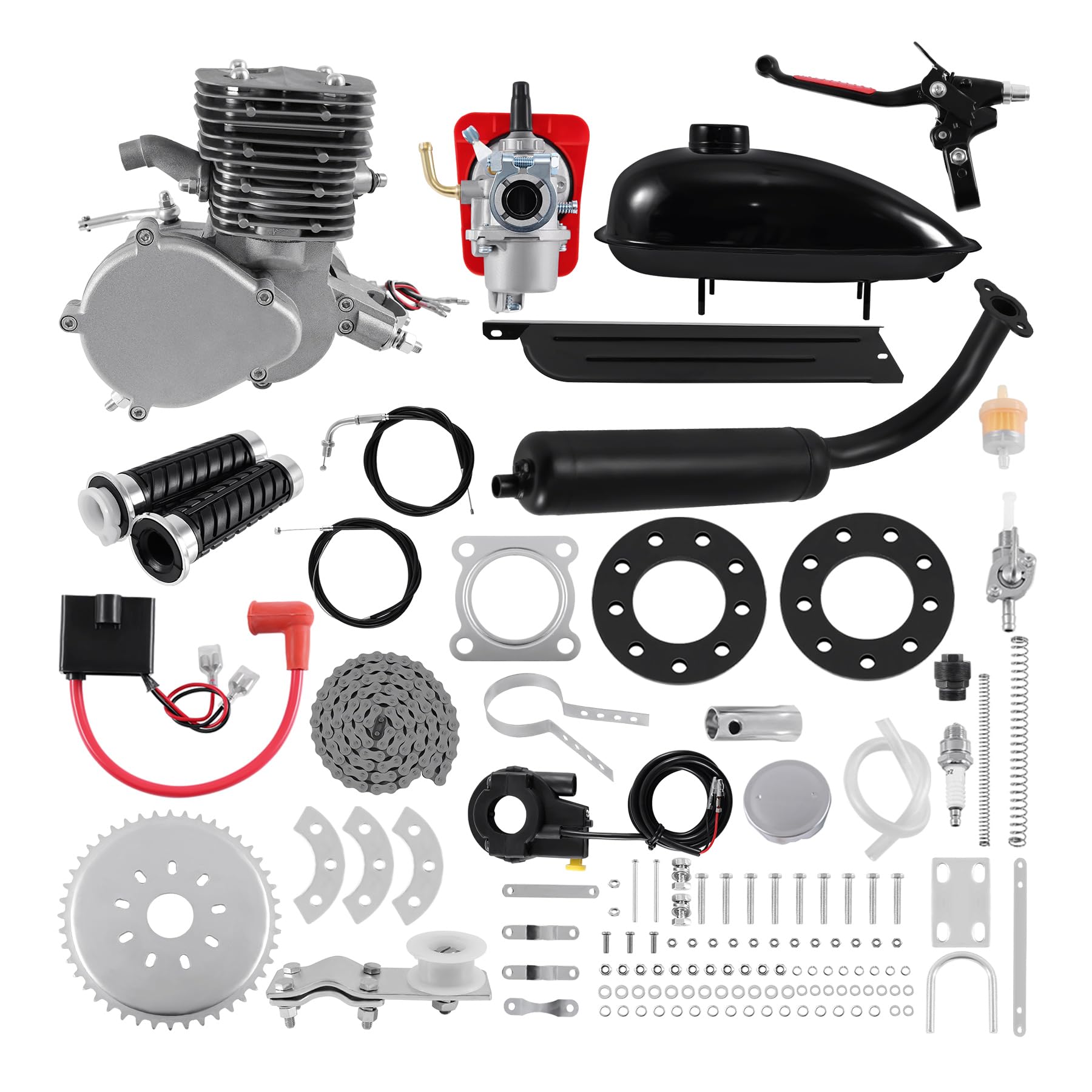 Sange 2 Stroke Pedal Cycle Petrol Gas Motor Conversion Kit Air Cooling Motorized Engine Kit for Motorized Bike (110cc,Silver)