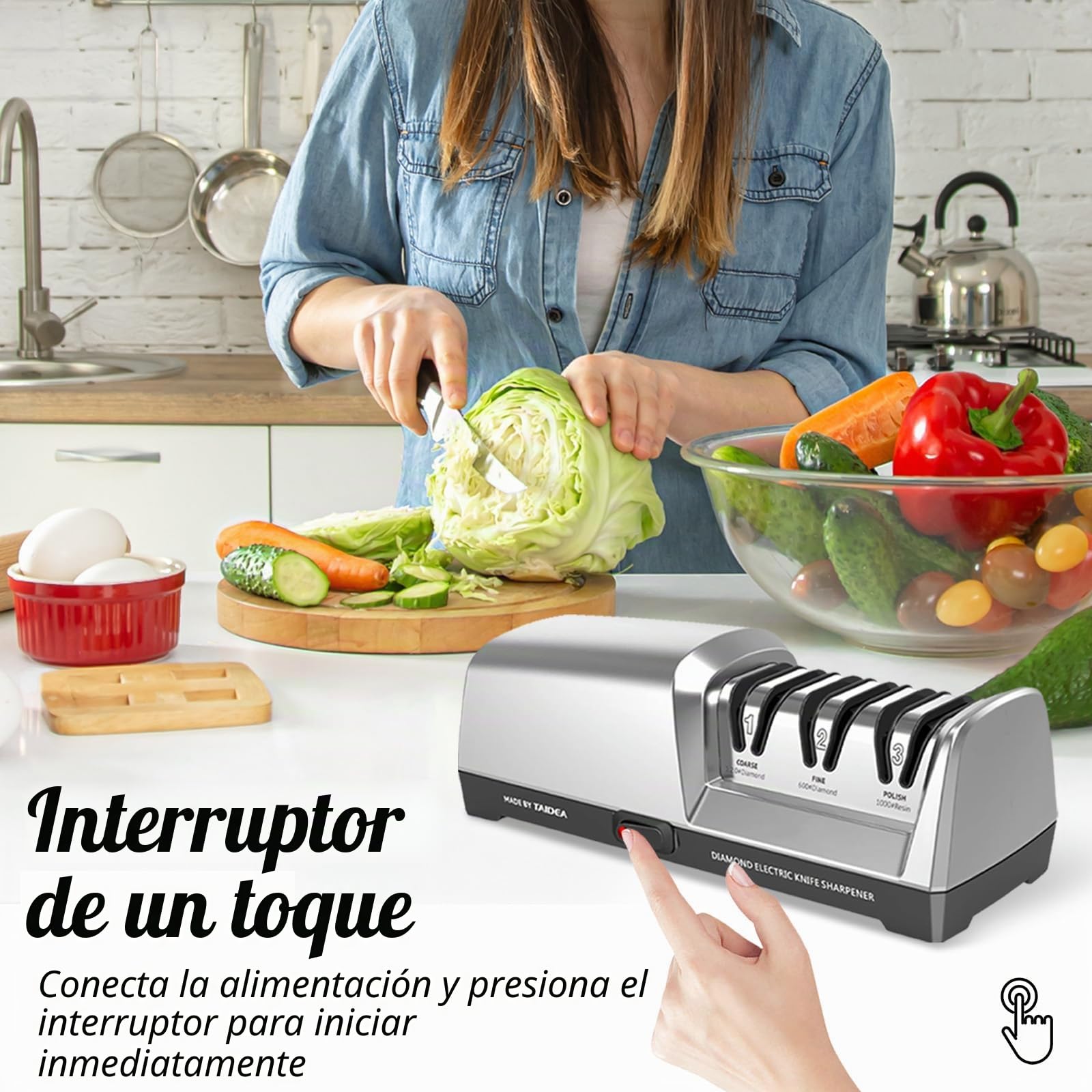 Afilador de cuchillos eléctrico, afilador de cuchillos de diamante de 3 etapas para afilar, reparar y afilar cuchillos