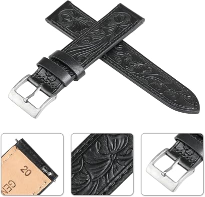 Quick Release Retro Pattern Classical Watch Band, 20mm & 22mm, for Samsung Galaxy Watch 6 (Classic 43mm, 47mm, 40mm, 44mm) Leather Strap