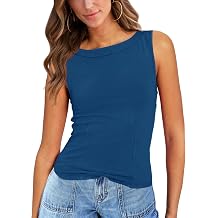 Vivitulip Women's Boat Neck Sleeveless Tank Top Casual Summer Trendy Slim Fit Cami Shirt