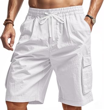 Mens Cargo Shorts Casual Summer Loose Fit Bermuda Shorts Elastic Waist Drawstring Pants with Pockets