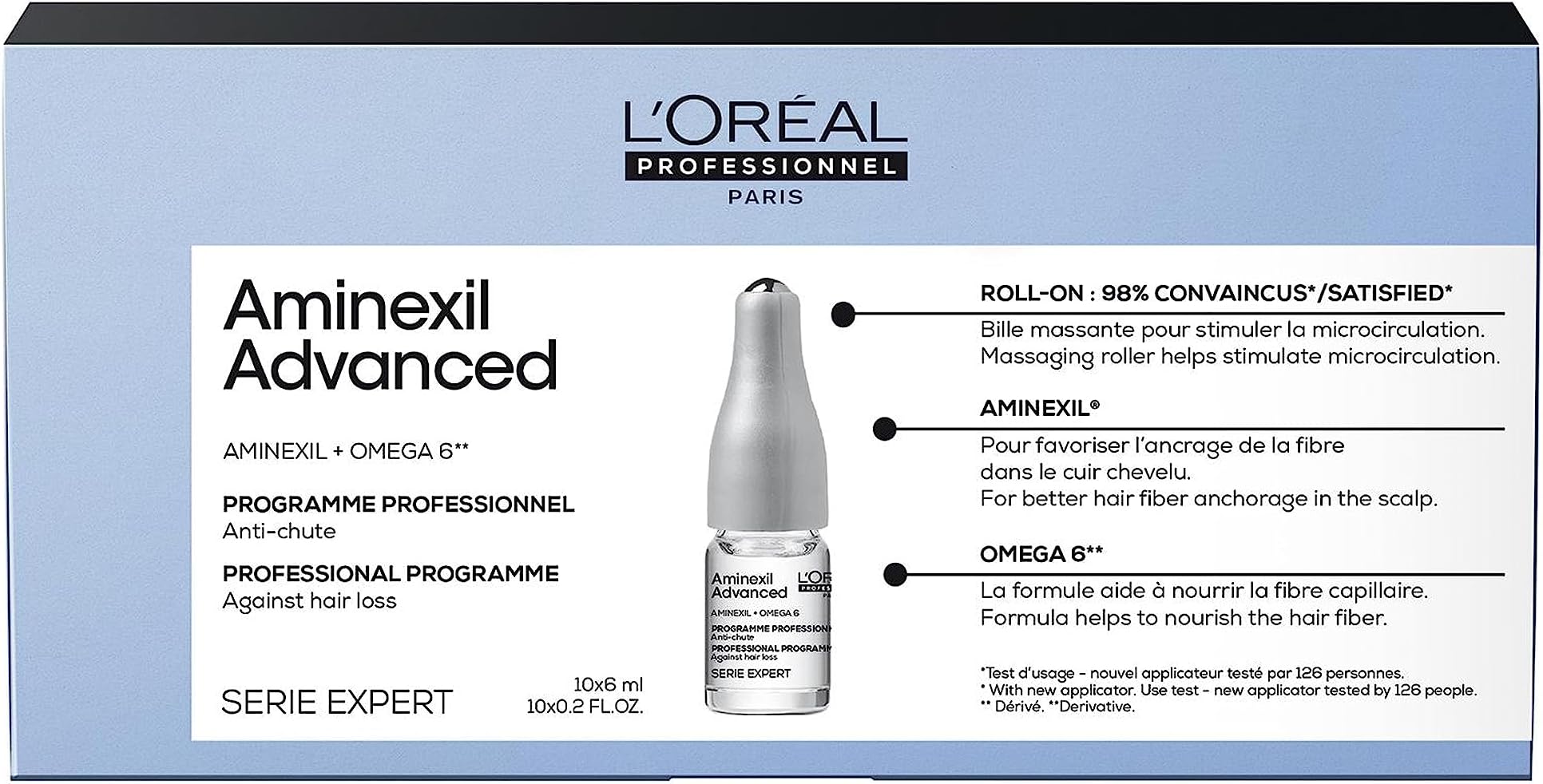 L’Oréal Professionnel Advanced Dual-Action Scalp and Anti-Thinning Hair Treatment, For Denser Looking Hair with More Body, Serie Expert Aminexil, 10X6 ml