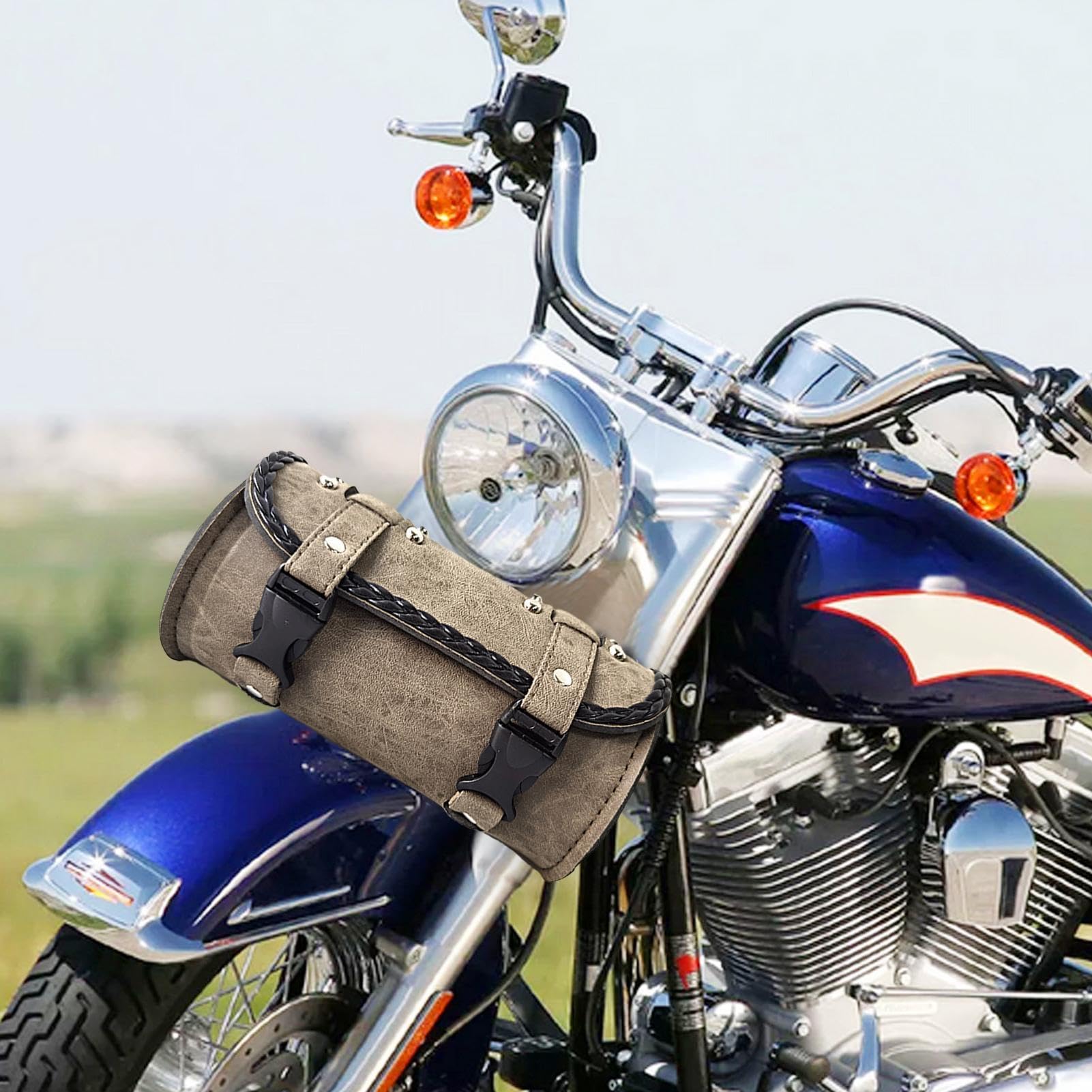 Generisch Bolsa de herramientas para motocicleta, bolsa de tenedor de moto, impermeable, de piel sintética, bolsa de almacenamiento para manillar de horquilla delantera