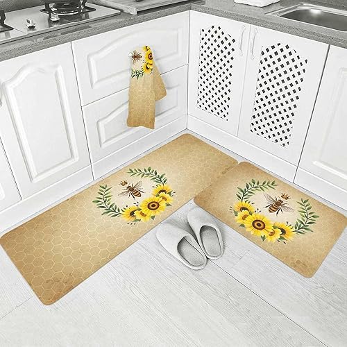 Miniatura 2 de Juego de 2 alfombrillas de cocina acolchadas y antifatiga para estar de pie, impermeables, juego de alfombras de cocina para el hogar, oficina,