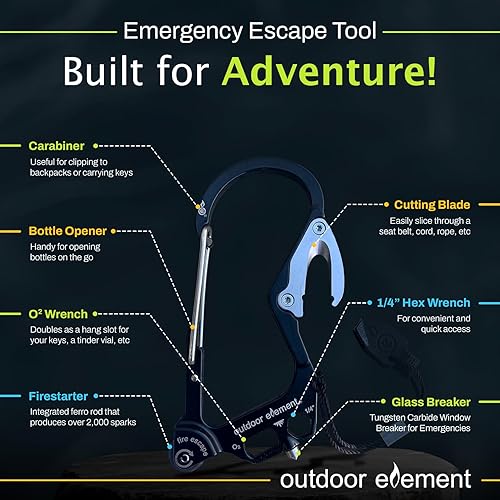 Miniatura 10 de Escape de incendios, herramienta de escape de emergencia, cortador de cinturón de seguridad, rompe ventanas, multiherramienta, arrancador de