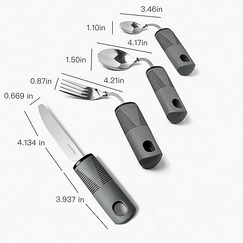 Miniatura 2 de Juego de 4 utensilios adaptativos - Utensilios ponderados para temblores de manos, ayudas de Parkinson para vivir cuchillo de acero inoxidable,