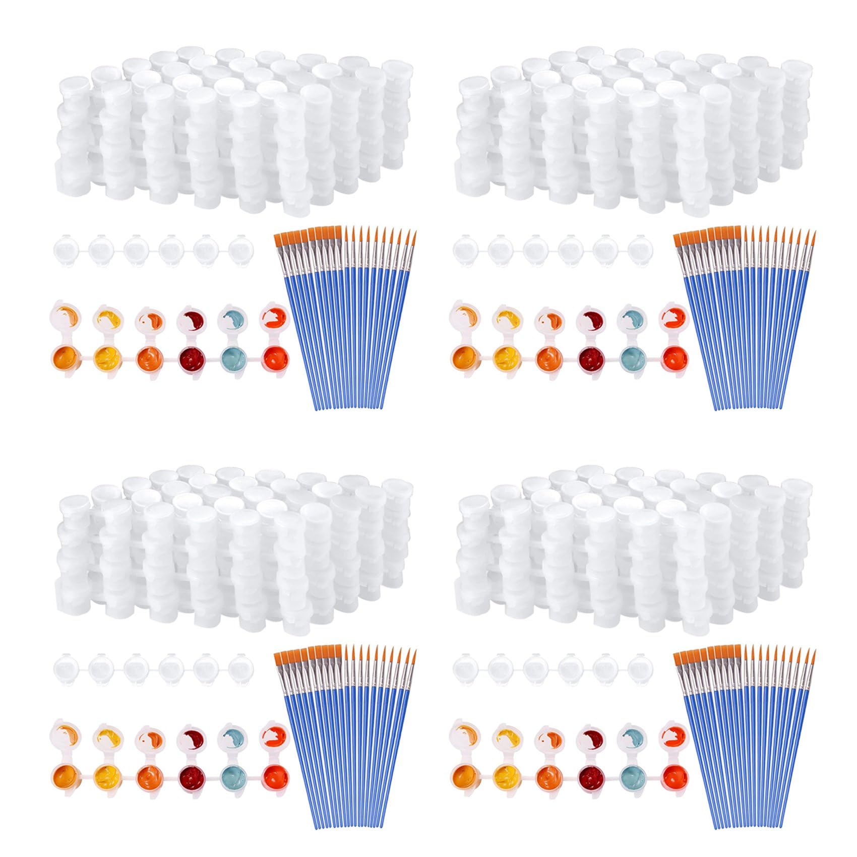 Jnchdghwa Transparent & Blue 80 Strips 480 Pots Empty Paint Strips And 80 Pieces Paint Brushes,Paint Cup Clear Plastic Storage Containers,3Ml/0.17Oz