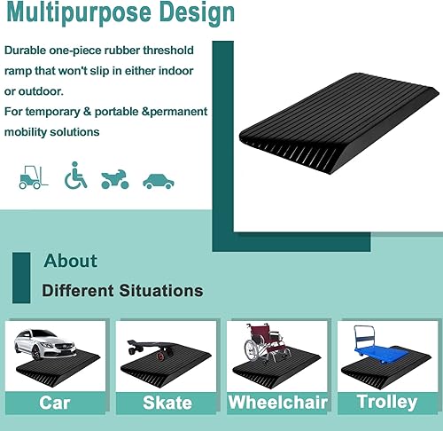 Miniatura 7 de MEETWARM Rampas de umbral para puertas, rampas resistentes para sillas de ruedas, rampa de umbral de goma sólida antideslizante de 3 pulgadas, 1