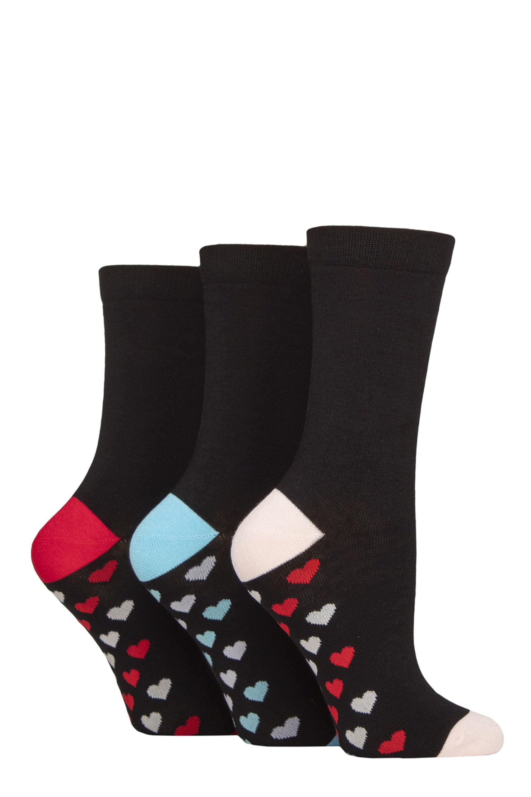 SockShop Wildfeet Ladies Bamboo Socks -Patterned Fun and Colourful Soft Breathable Socks Multipack of 3 Pairs (UK, Numeric, 4, 8, Regular, Regular, Sole Hearts)