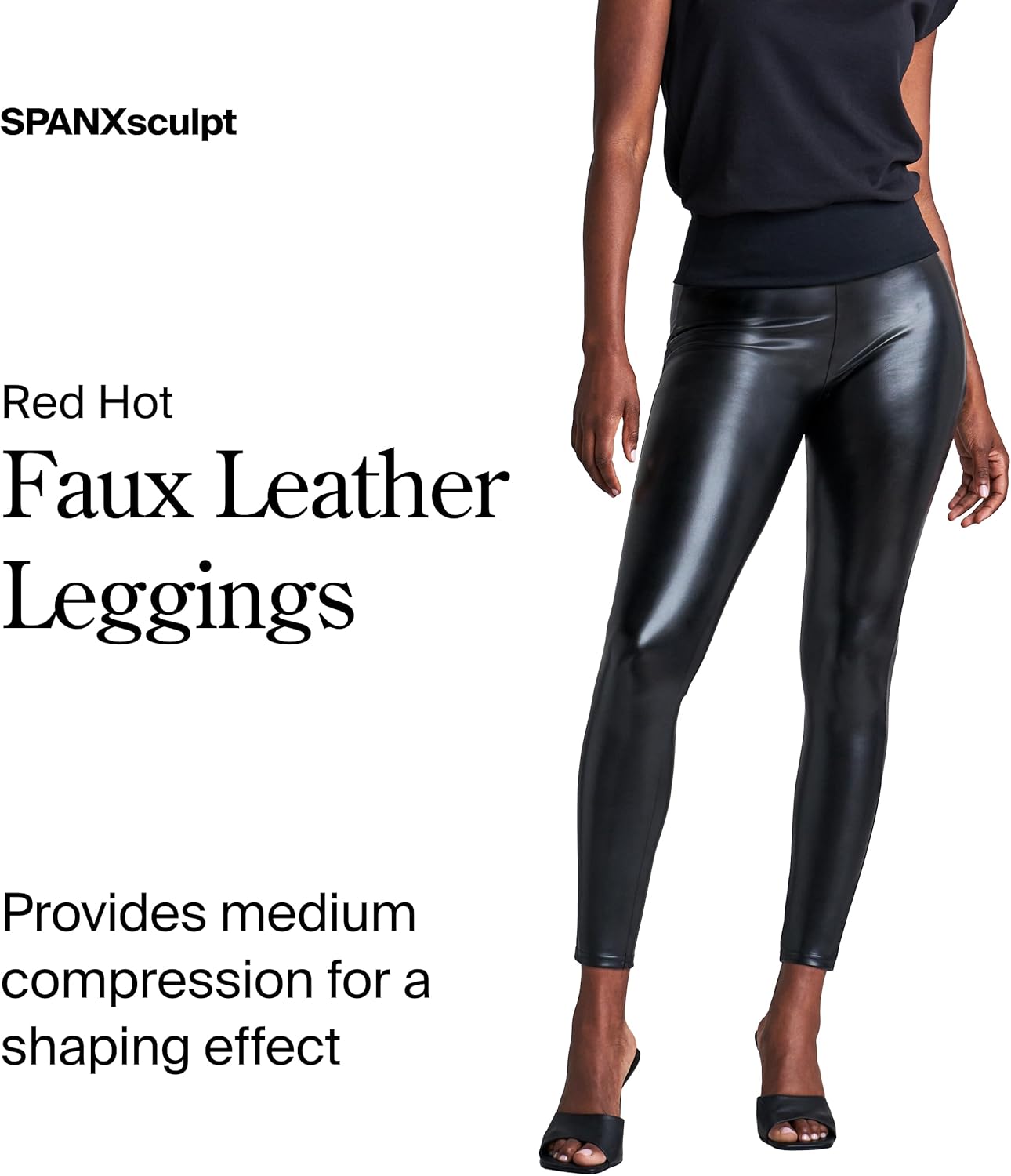 SPANX Assets Red Hot Leggings - Flattering & Comfortable Tummy Control - Faux Leather Leggings - with Shaping Waistband - Image 2