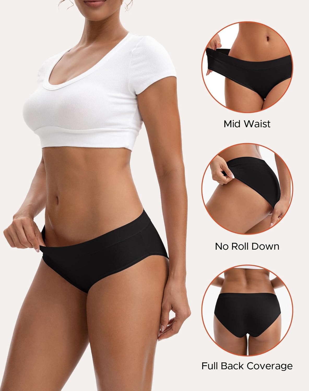 Women's Underwear Cotton Hipster Panties Breathable Mid Waisted Soft Stretch Briefs 3 Pack - Image 4