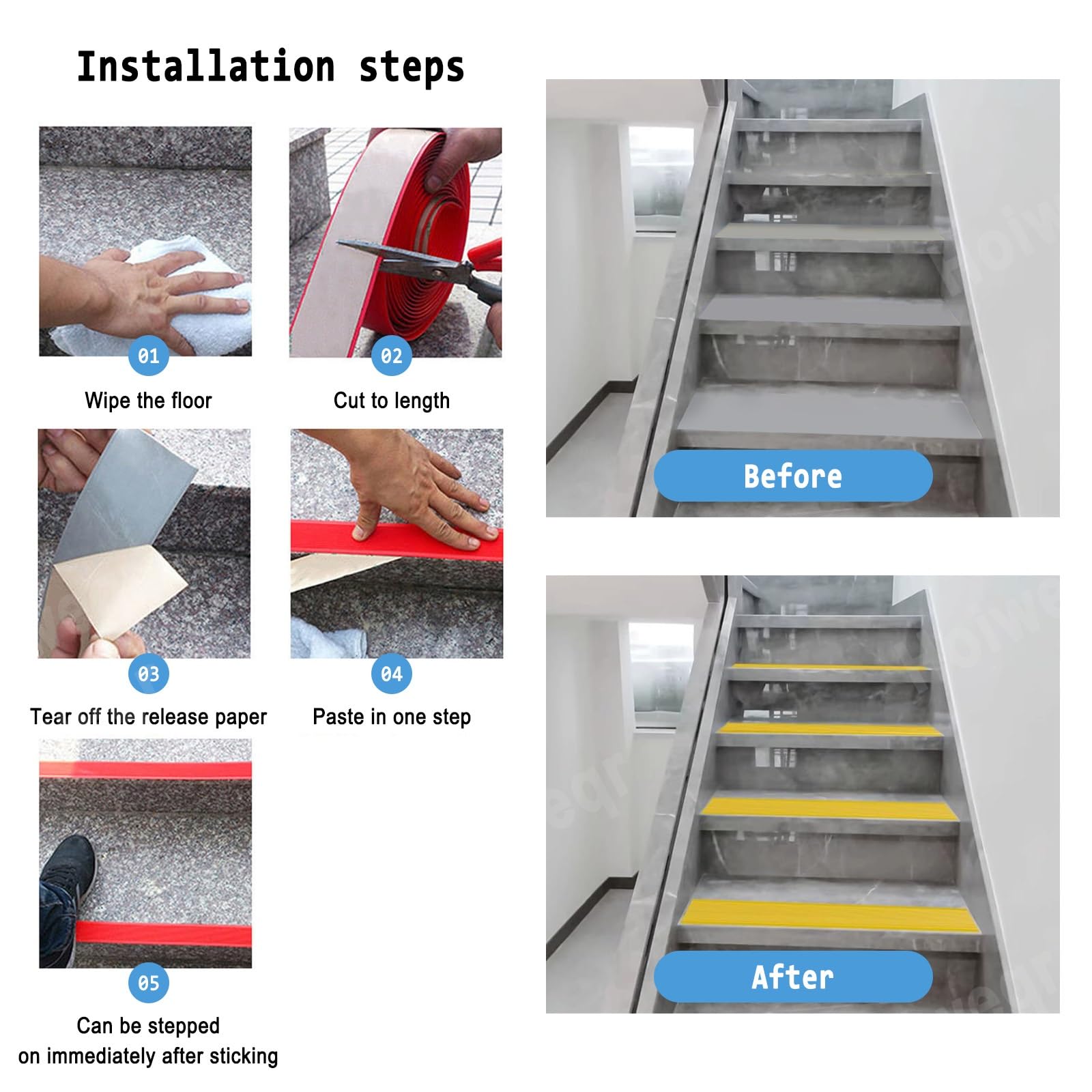 Perfil de Borde de Escalera Tira Antideslizante Tira, Tiras Antideslizantes Para Peldaños, Fácil de Instalar, Para Peldaños de Interior Y Exterior, Perfil de PVC Autoadhesivo de Borde Para Escaleras(R
