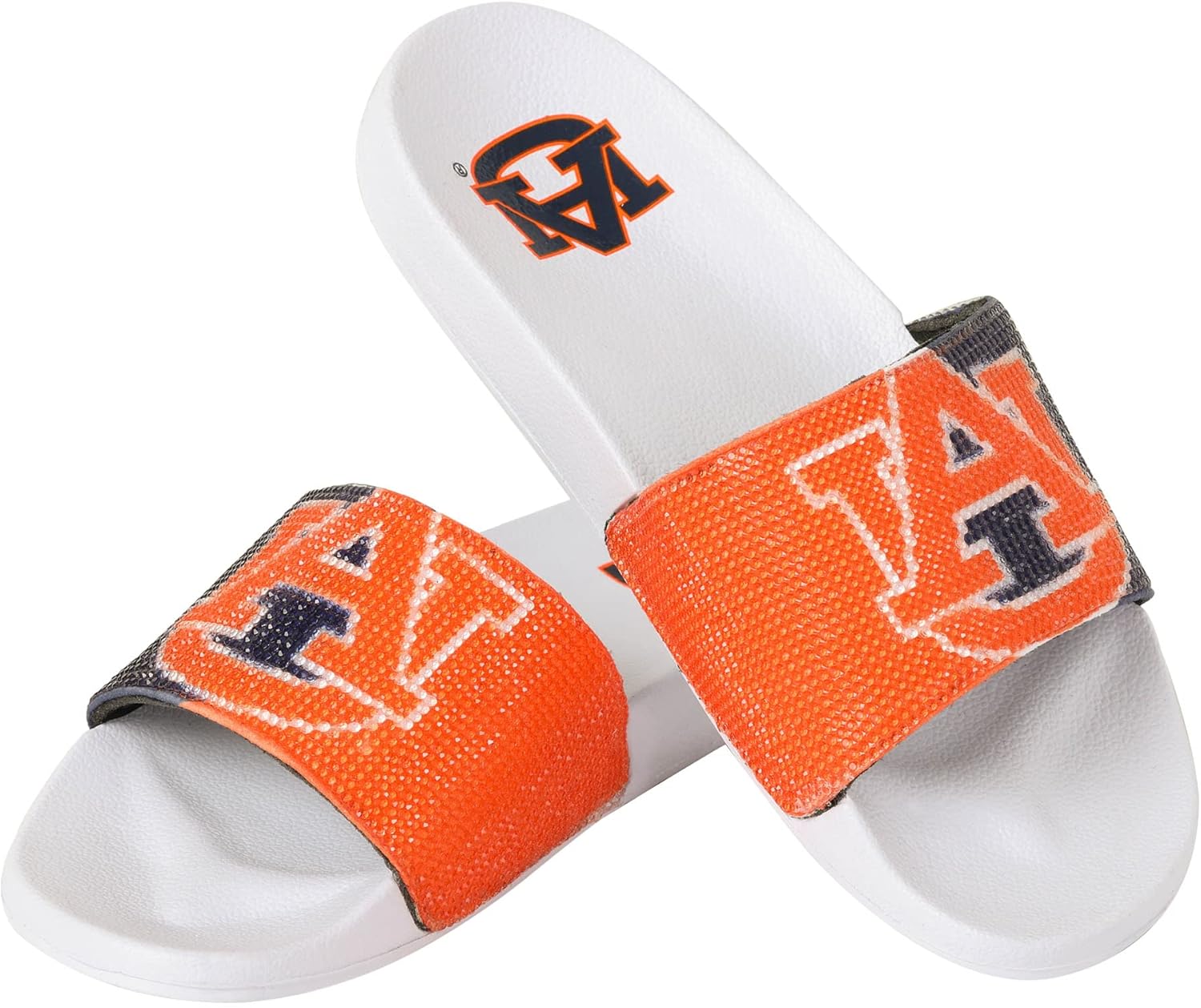 FOCO Womens NCAA College Team Big Logo Shimmer Slide Flip Flop Sandals