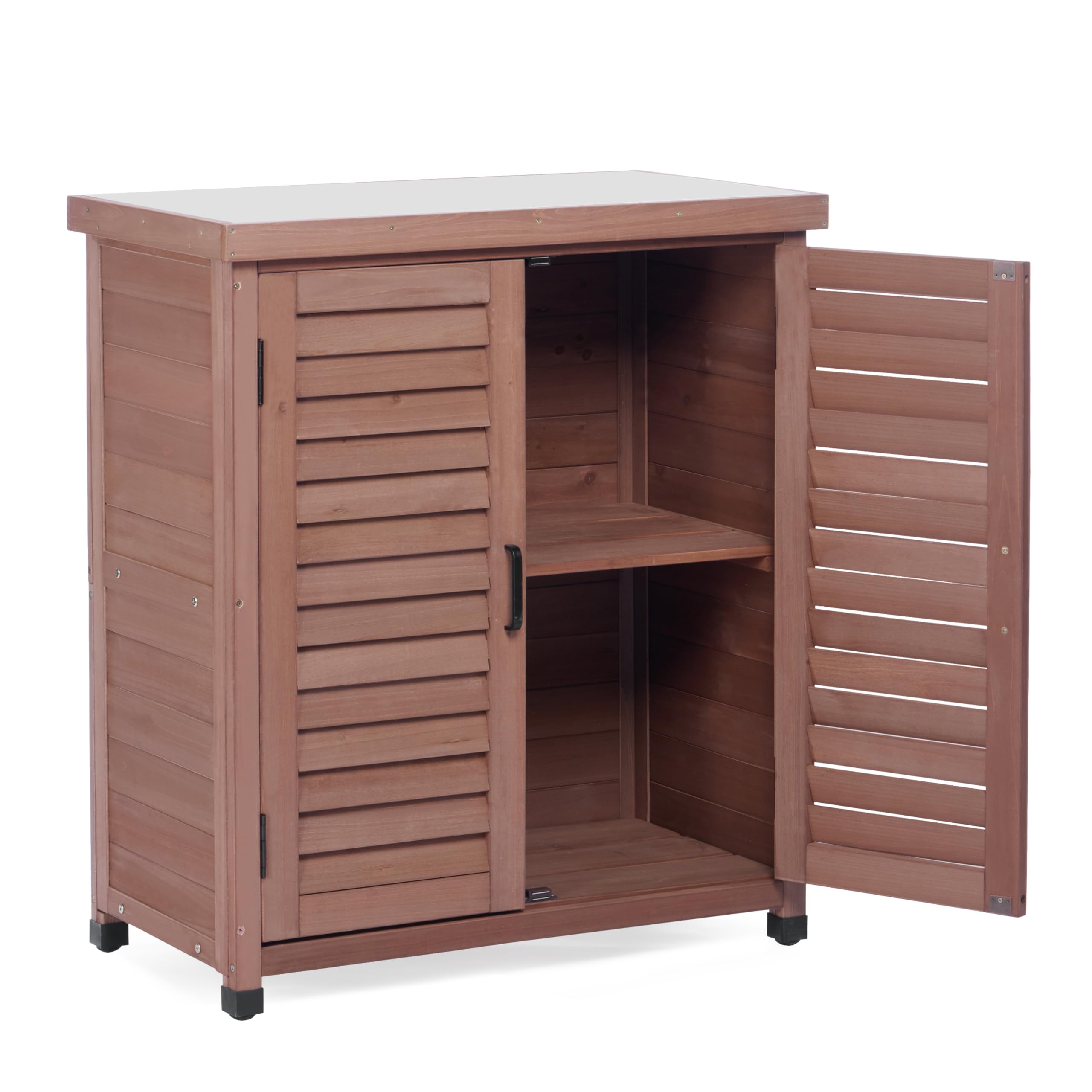 Potting Bench with Storage Cabinet and Metal Table Top for Outdoor Patio, Garden Furniture Wood Workstation