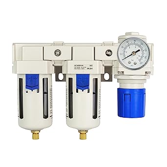 1/2 NPT Compressed Air Filter Regulator Combo-Three Stage Air Drying System, Semi-Automatic Drain, Poly Bowl