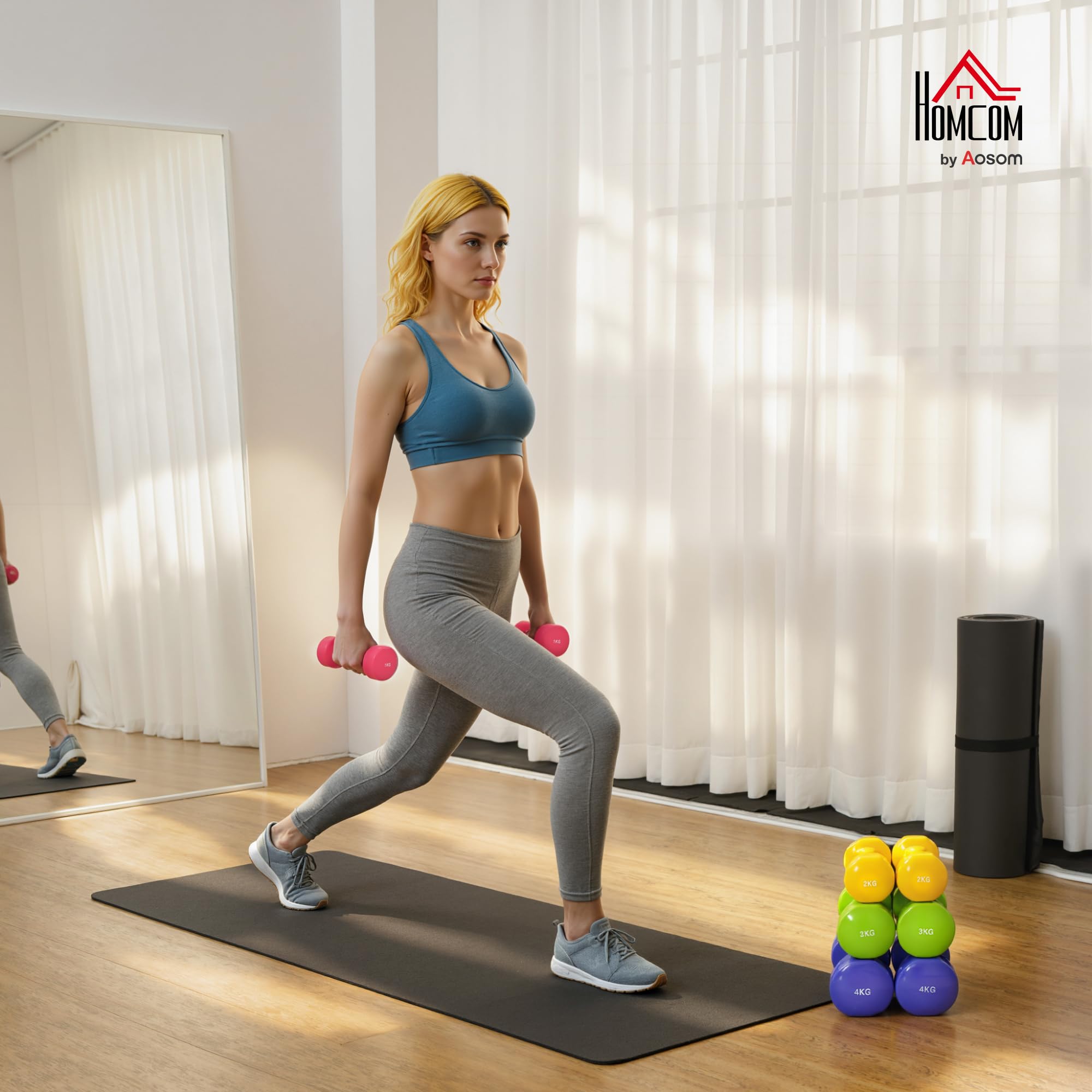 HOMCOM Ensemble d'Haltères Hexagonaux Total 20 kg Lot de 8 Multicolore | Haltères Courts de Gym 1 kg - 4 kg, Revêtement en Polyuréthane, pour la Maison, en Acier