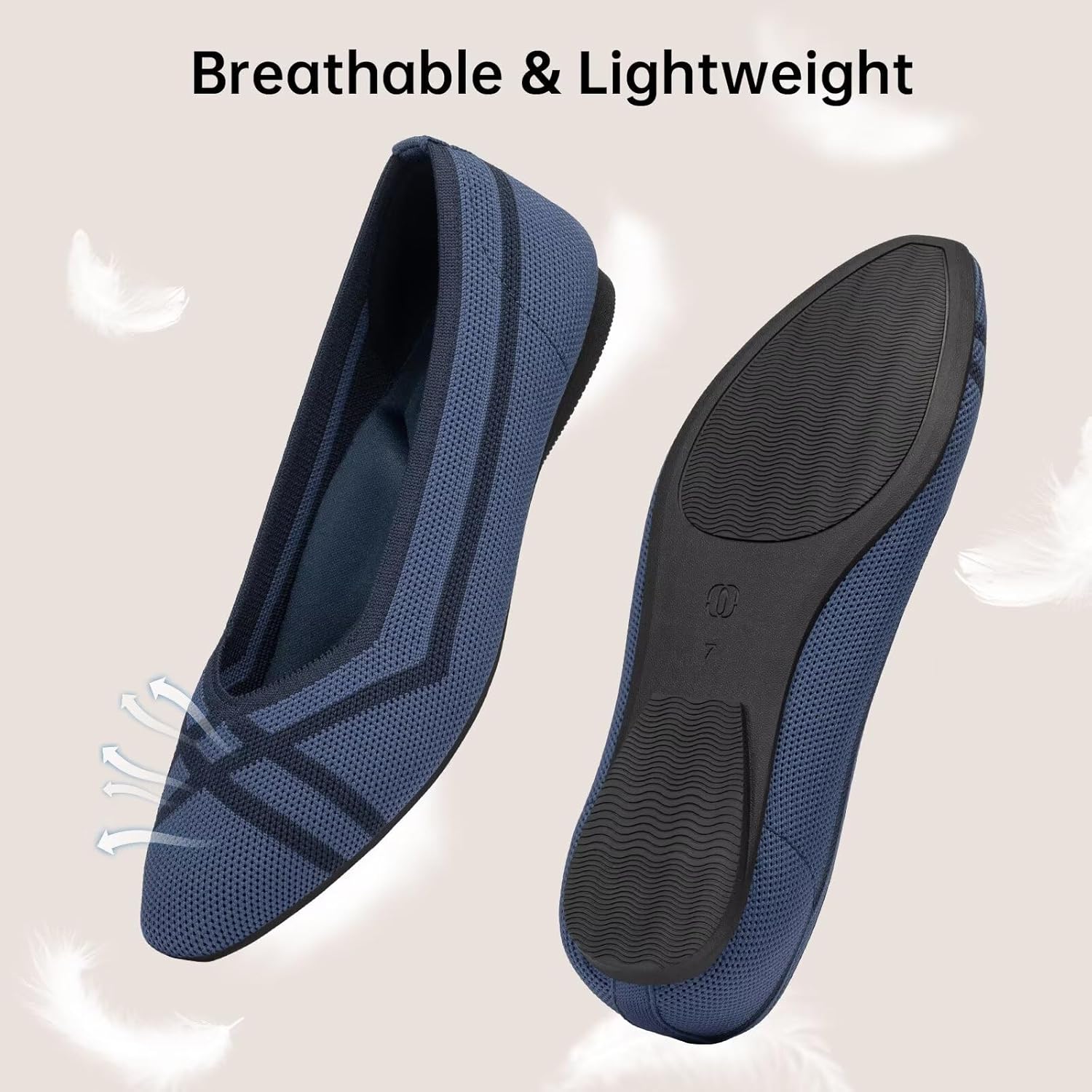 Frank Mully Women's Flats Square-Toe Washable Shoes Comfortable Knitted Ballerina Flat for Daily Wear