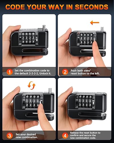 Miniatura 6 de Onvian Cerraduras de motocicleta antirrobo, código de 4 dígitos, bloqueo de freno de disco de motocicleta de alta seguridad, pin de 0.276 in y cable