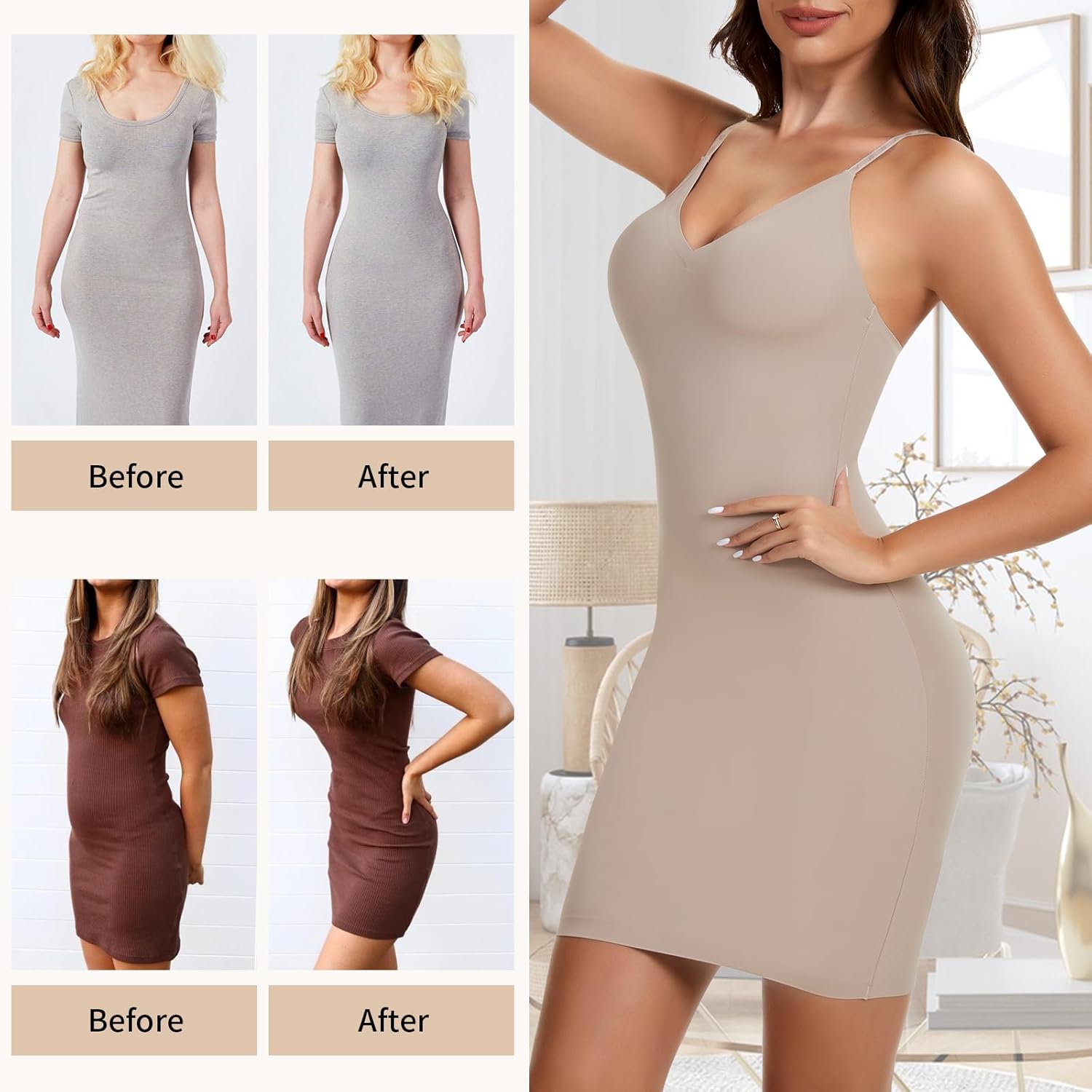 Shapewear Full Slip for Women Under Dress Tummy Control Slip Dress Deep V Shapewear for Women - Image 3