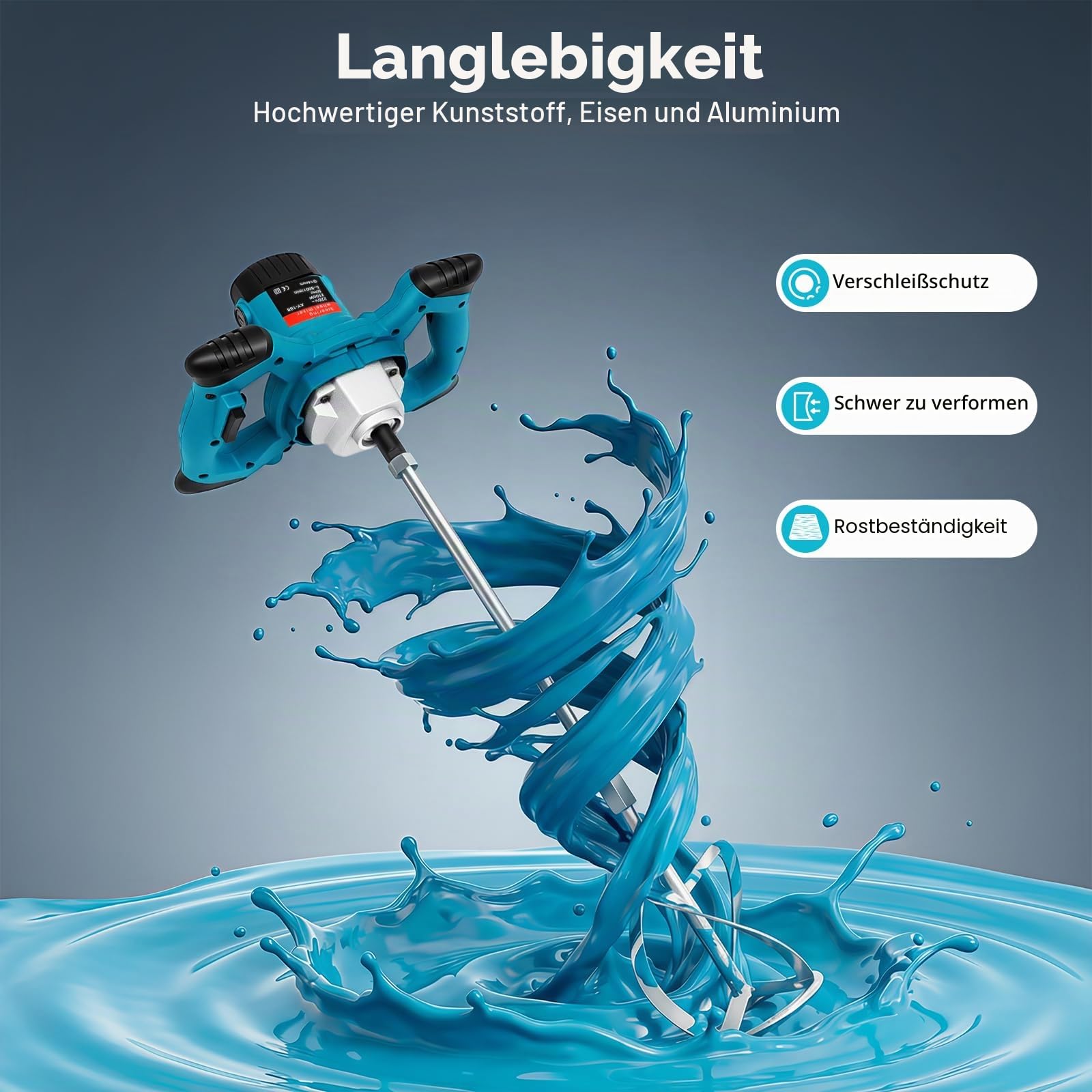 Rührwerk 2100W Rührwerk Mörtelrührer, Profi Handrührwerk mit 6-Gang Einstellbar 800rpm/min, Gewinde Betonmischer Ergonomische Griffe für Zement Farbe Kleber Kitt usw