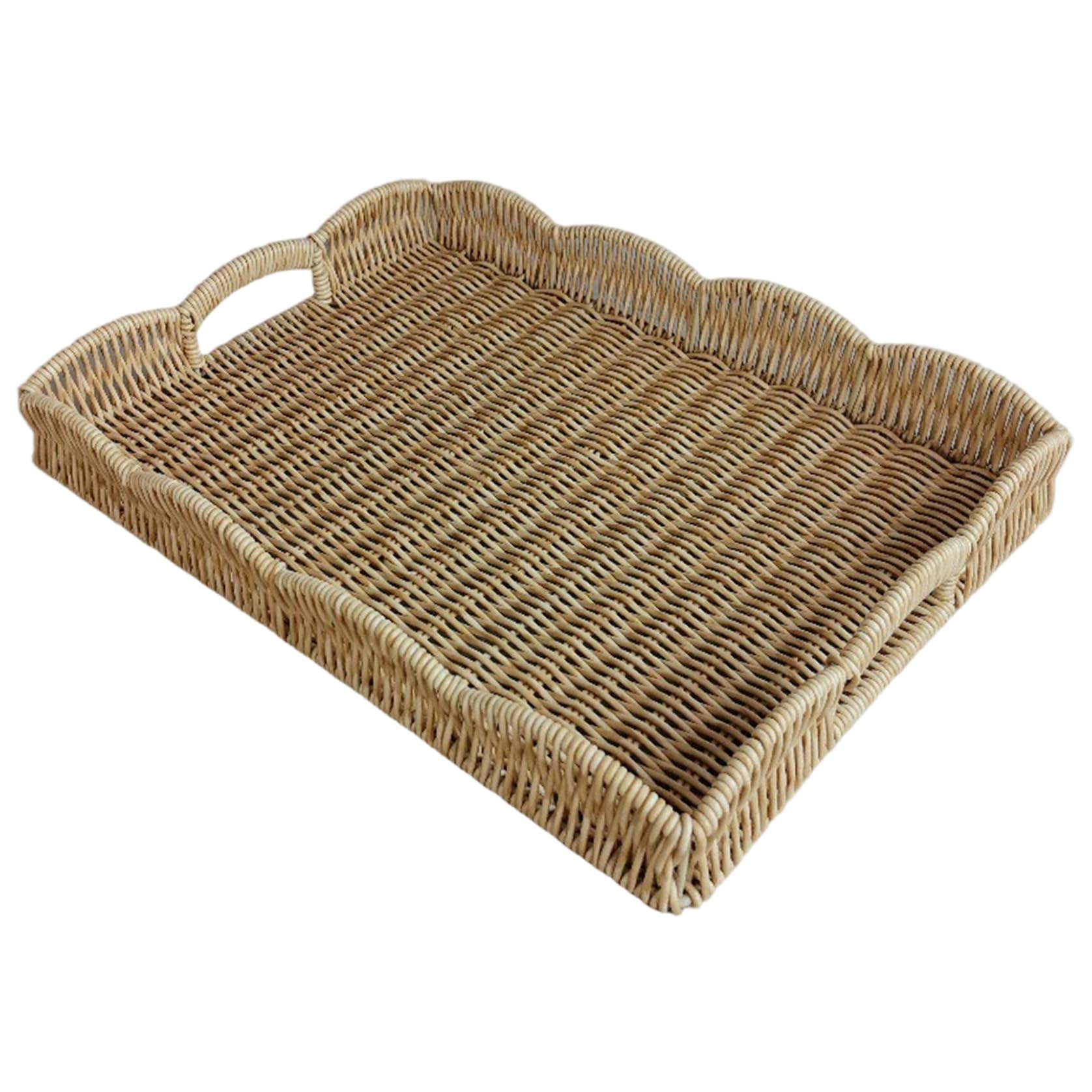 Rattan Tray 15x11x2in Large Woven Ventilate Rectangular Tray with Handle Rustic Decorative for Fruit, Vegetables, Snack, Bread, Apricot
