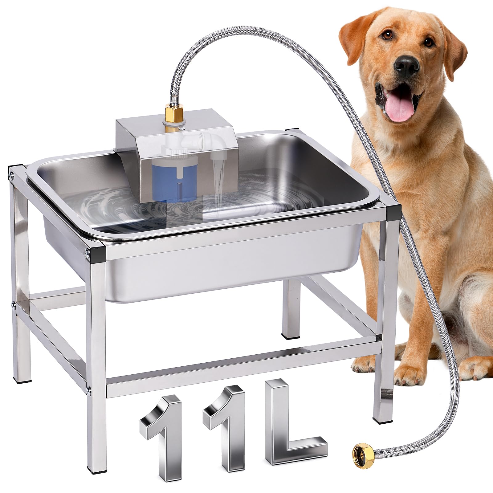 11L Bebedero Perro Acero Inoxidable,Bebederos Automaticos para can,Abrevadero con Soporte con VáLvula de Flotador,Bebedero Perro Automatico Exterior,11 Litros Bebedouro Cachorro Pequeño