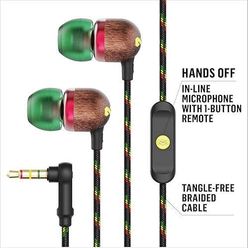 Miniatura 2 de House of Marley Smile Jamaica: Auriculares con cable con micrófono, diseño de aislamiento de ruido y materiales sostenibles (Rasta)