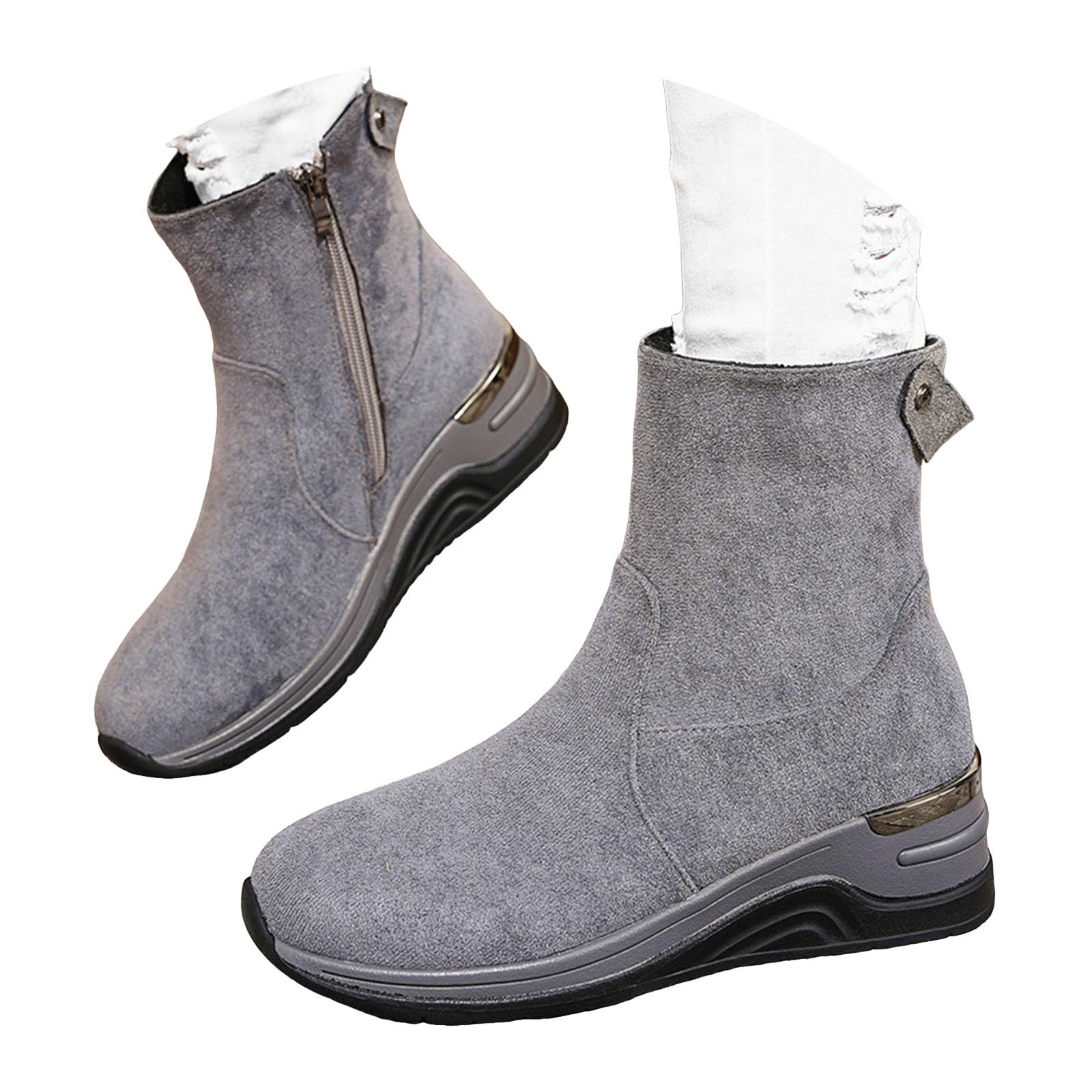 Wedge Boots for Women 2025 Platform Round Toe Suede Leather Ankle Boots Air Cushion Arch Support Walking Casual