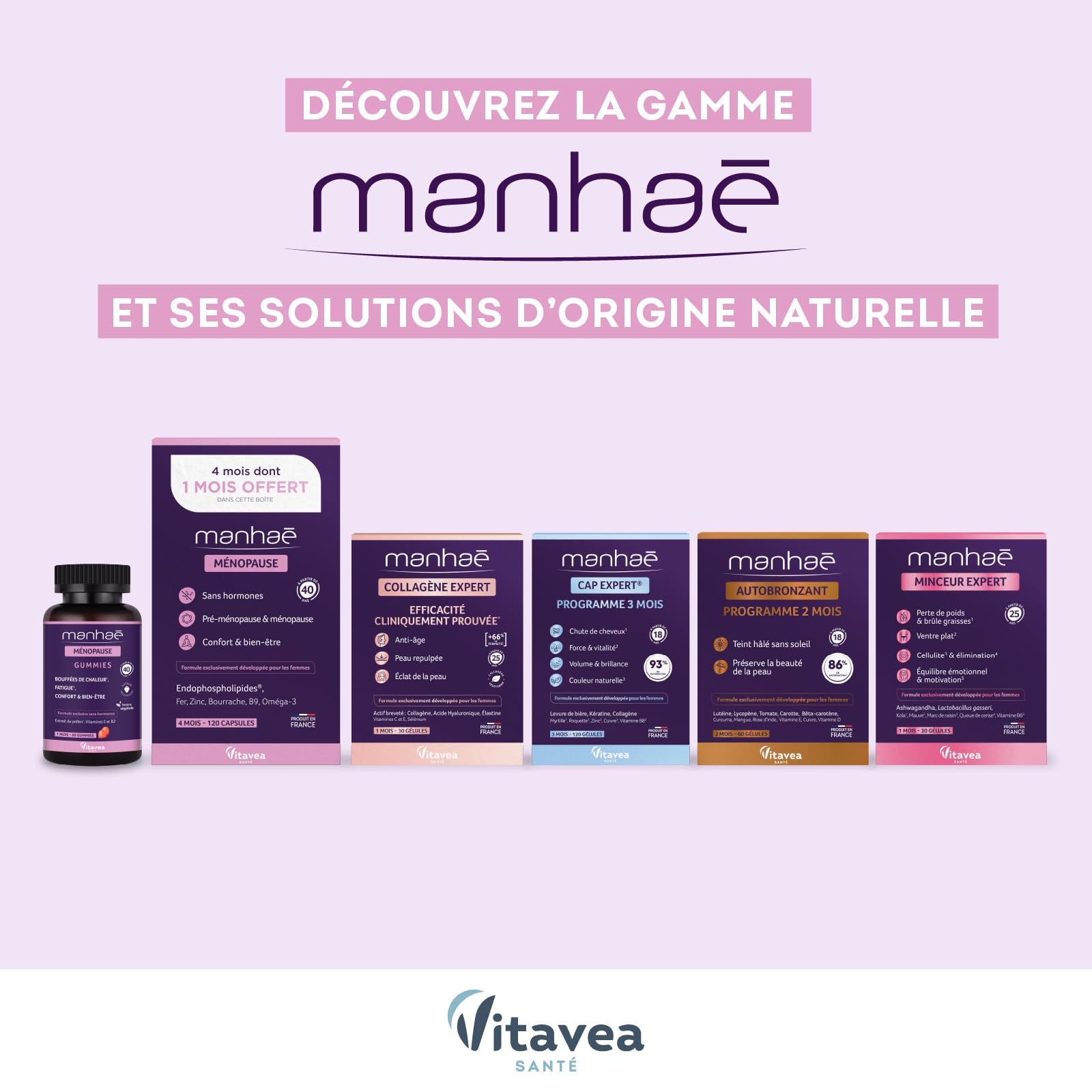 Vitavea - Manhaé - Minceur Expert - Complément Alimentaire Minceur - Perte de Poids, Brûle Graisse, Ventre Plat, Eliminination, Cellulite - Lactobacillus Gasseri, Queue de Cerise -1 Mois - 30 Gélules