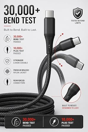 Type C-C ÖRGÜLÜ 60Watt PD Hızlı Şarj Kablosu, 1Metre, REMORAX Wahoo (1Ad x 1Metre Siyah)