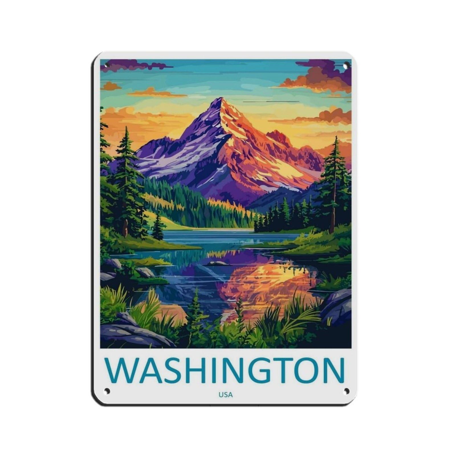 Washington Travel USA Art Cityscape Poster Tin Sign Vintage Metal Pub Club Cafe Bar Home Wall Art Decoration Poster Retro 12x16inch(30x40cm)