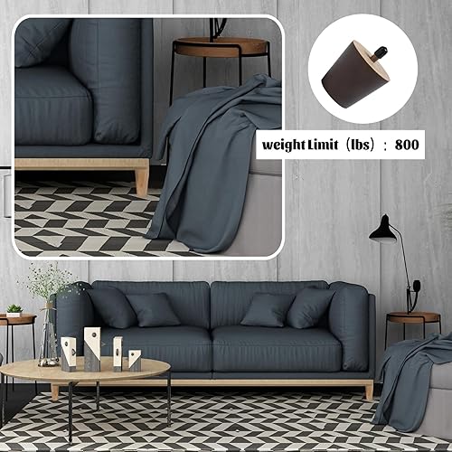 Miniatura 3 de Patas de madera de 2 pulgadas para muebles, paquete de 4 patas redondas para sofá, color marrón oscuro, patas de repuesto modernas de mediados de