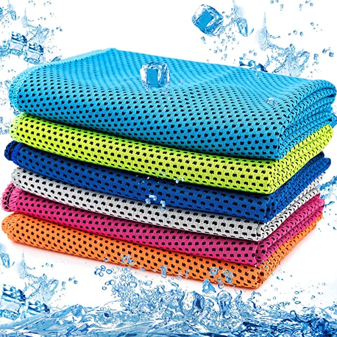 6 Packs Cooling Towel, Lightweight Microfiber Towel, Soft Breathable Chilly Towel, Cool Neck Warp Sweat Rags for Sports, Fitness, Gym, Yoga, Running, Travel, Camping, Hot Weather for Men ,Women