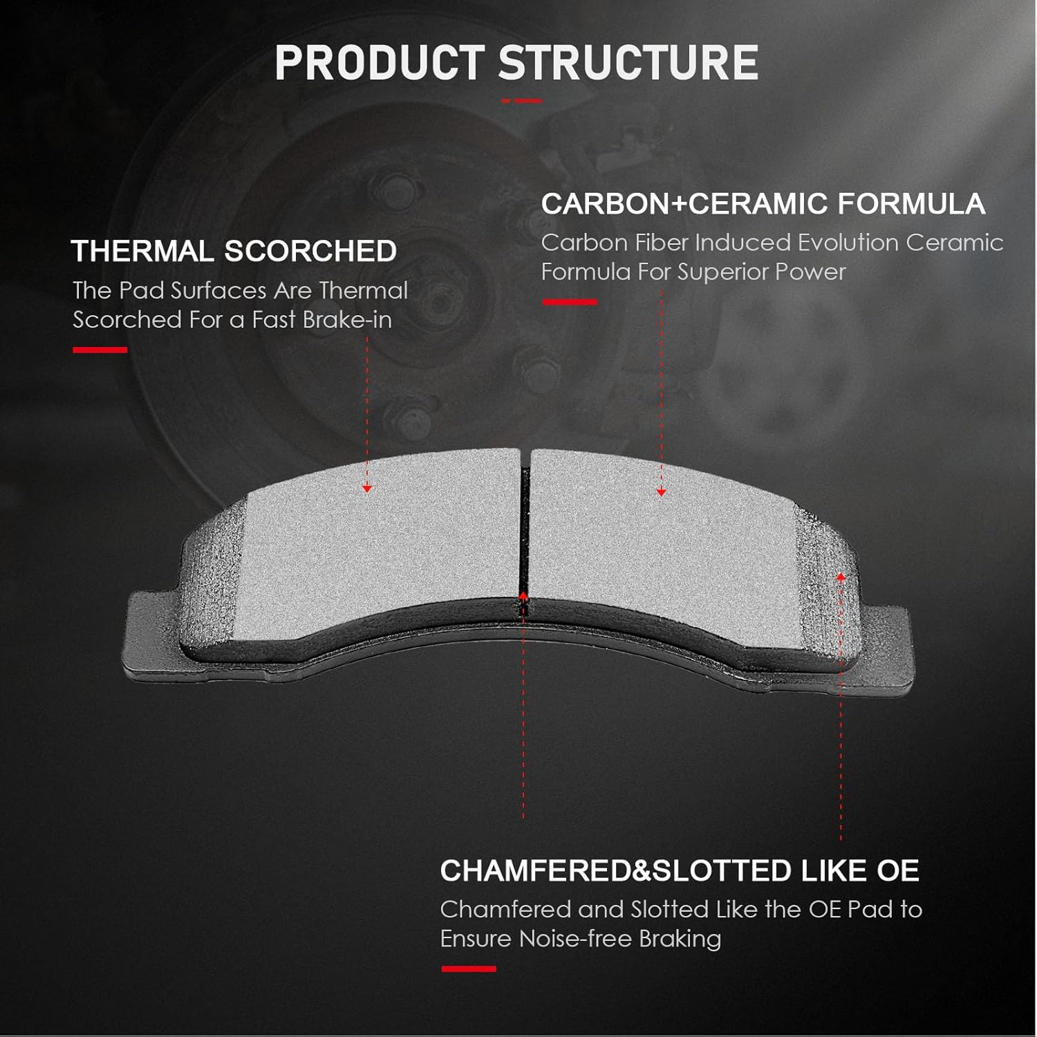 cciyu D824 Front Ceramic Disc Brake Pads Kit For Ford For Excursion 2000-2005,For Ford For F-250 Super Duty 1999-2004,For Ford For F-350 Super Duty 1999-2004 4PCS, 066545-5210-1719409894