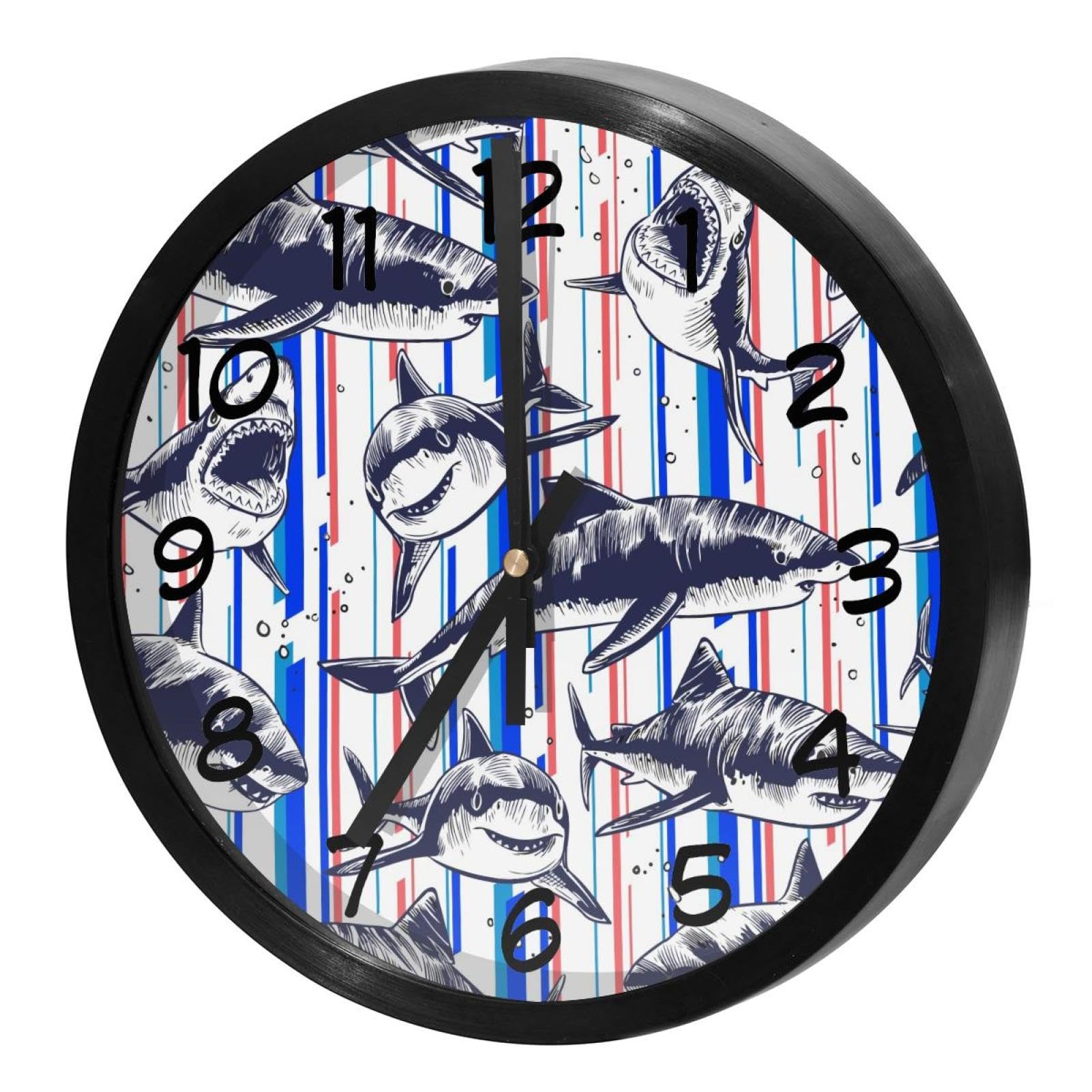 Horloge murale pour maison et bureau motif requin décoration moderne
