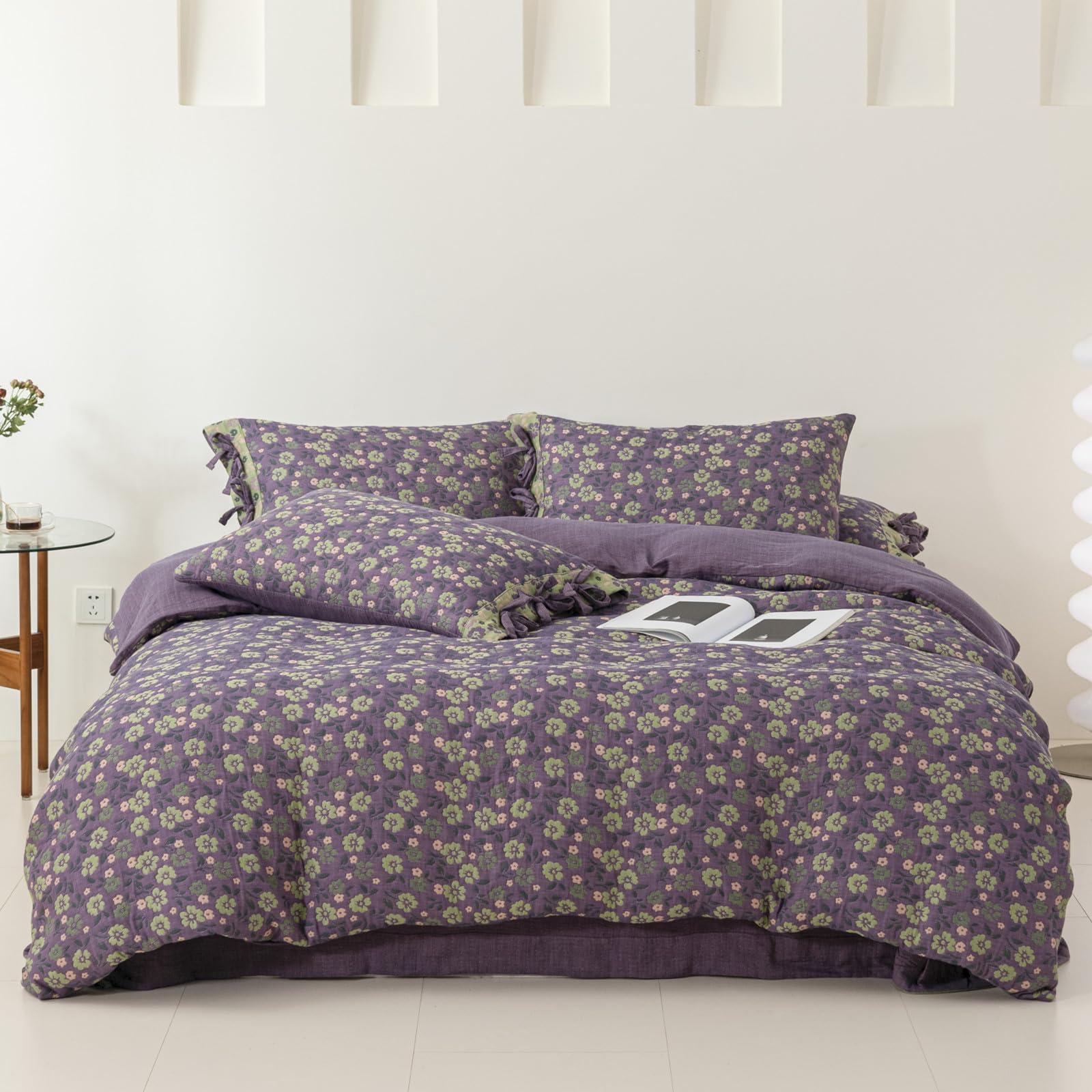 VM VOUGEMARKET Retro Paisley Duvet Cover Queen Size Boho Damask Duvet Cover Sets 100% Brushed Cotton Bedding Set,1 Duvet Cover and 2 Pillow Shams for All Seasons-Stormy Blue: King(104" x 90") Jacquard - Plum Purple